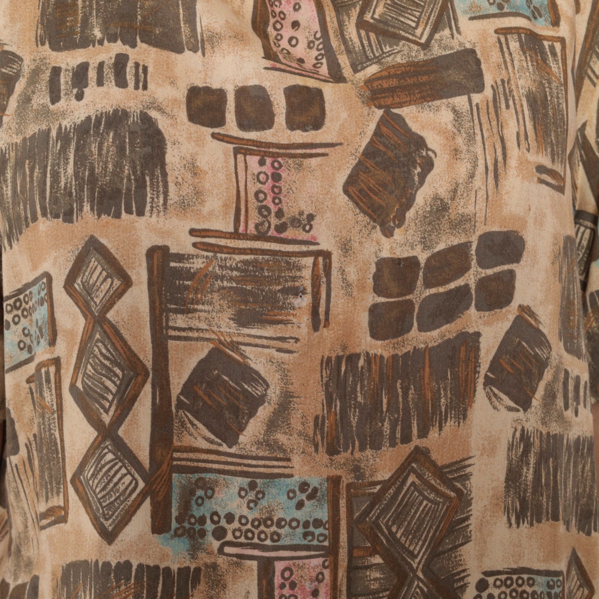 90s Sag Harbor Geometric Abstract Blouse Tan Short Sleeve Extra Large XXL