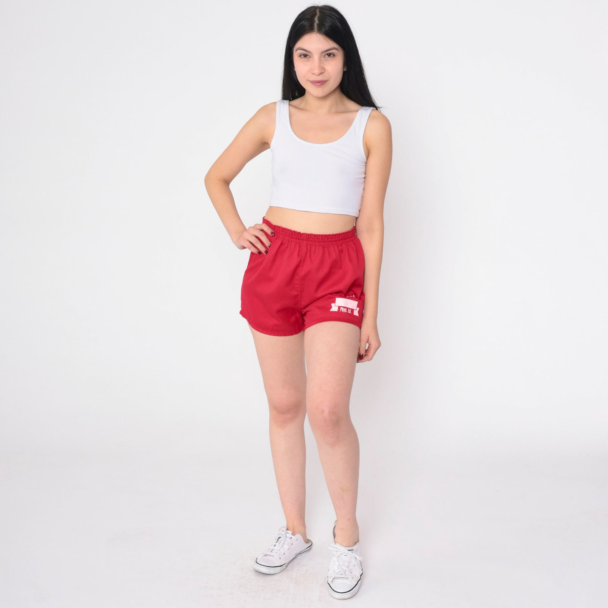 80s La Salle High School PE Red Gym Shorts Elastic Waist XS