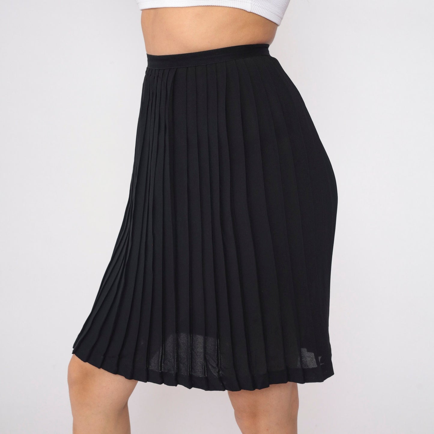 60s Black Pleated Mini Skirt High Waist Semi-Sheer Extra Small XS