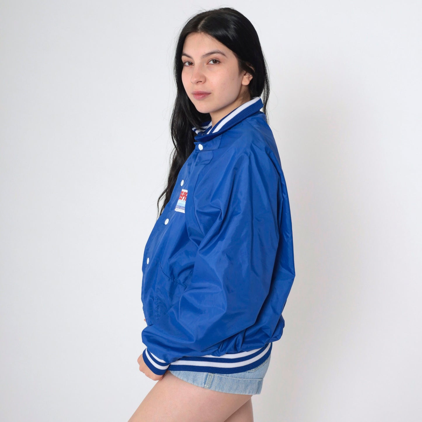 90s Fel-Pro Performance Gaskets Racing Bomber Jacket Blue Nylon Large