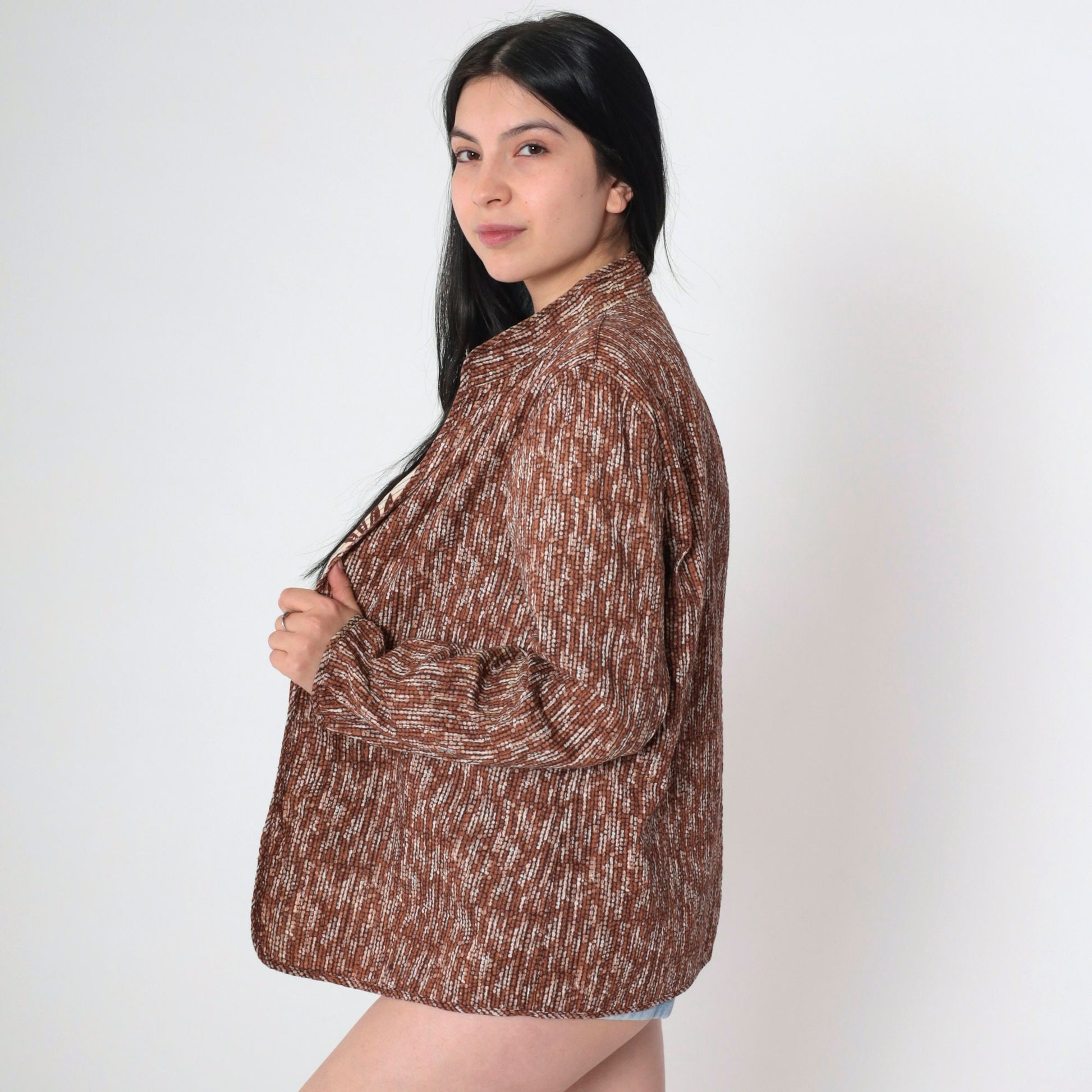 Y2K Reversible Tropical Leopard Floral Jacket Dot Print Mandarin Collar Medium M