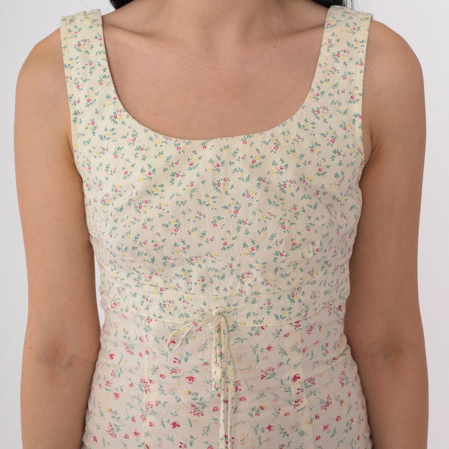 90s City Triangles Floral Mini Dress Pale Yellow Empire Waist Extra Small