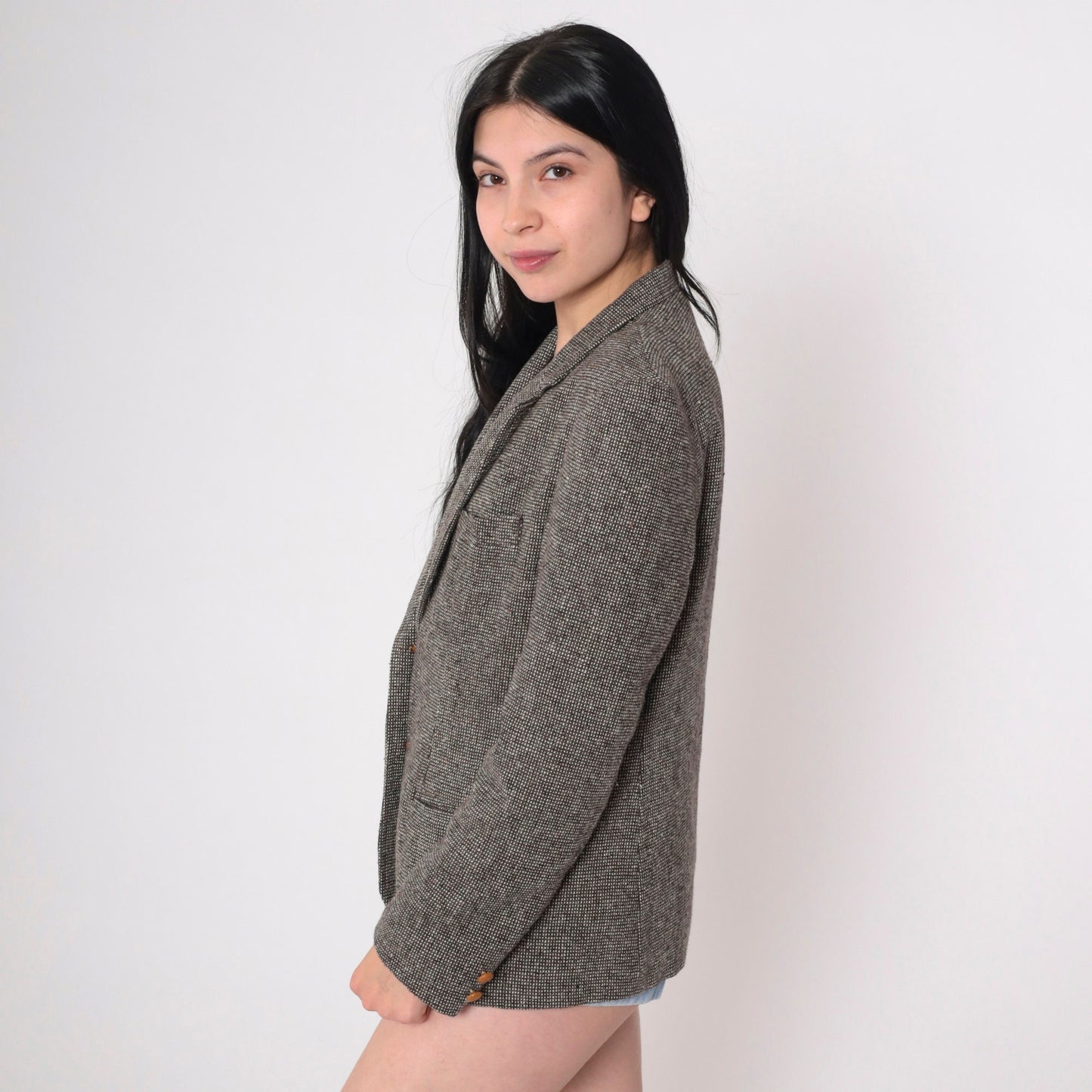 Oscar De La Renta 80s Checkered Blazer Brown V-Neck Tailored Medium
