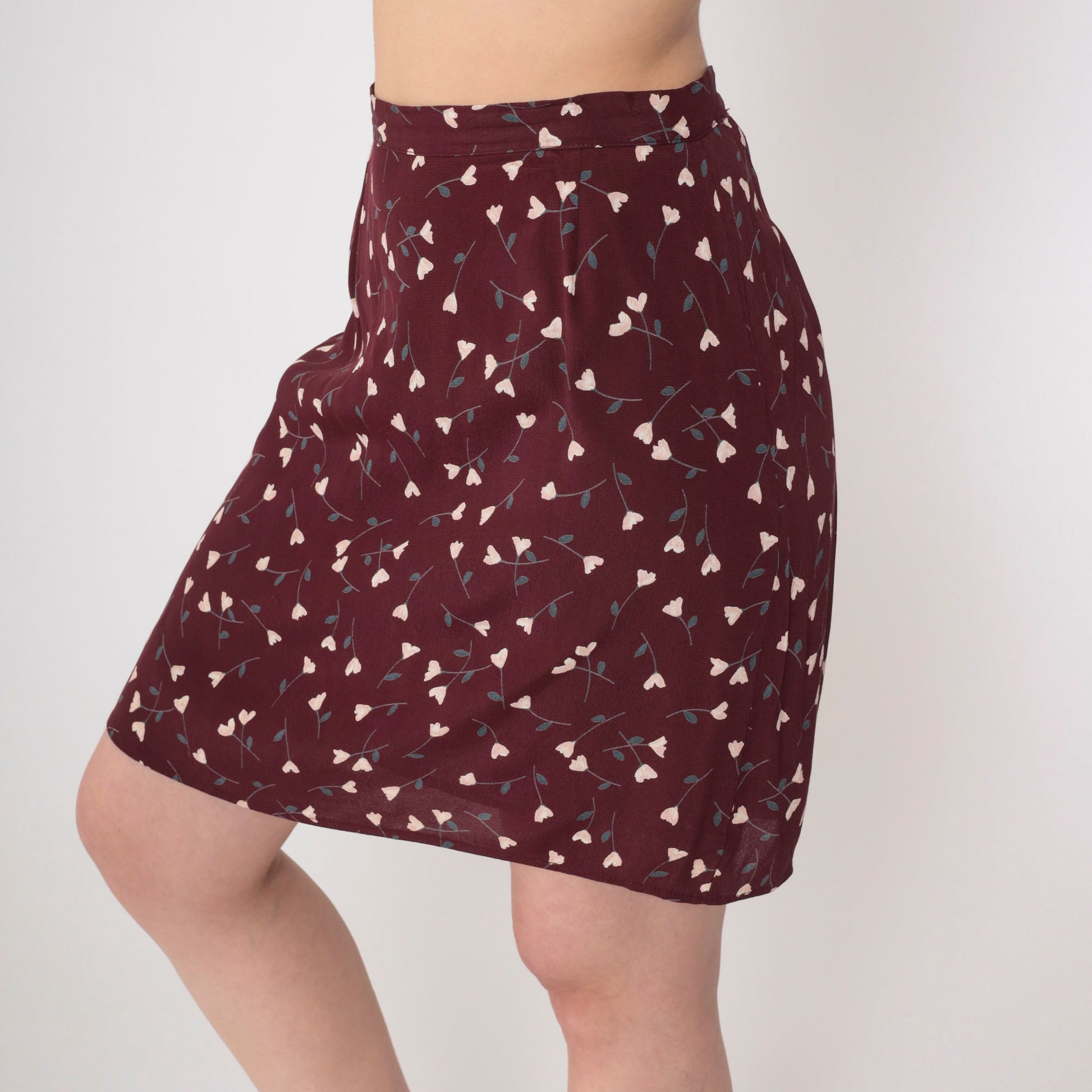 90s Brown Floral Mini Skirt High Waist Ditsy Print Straight Small S