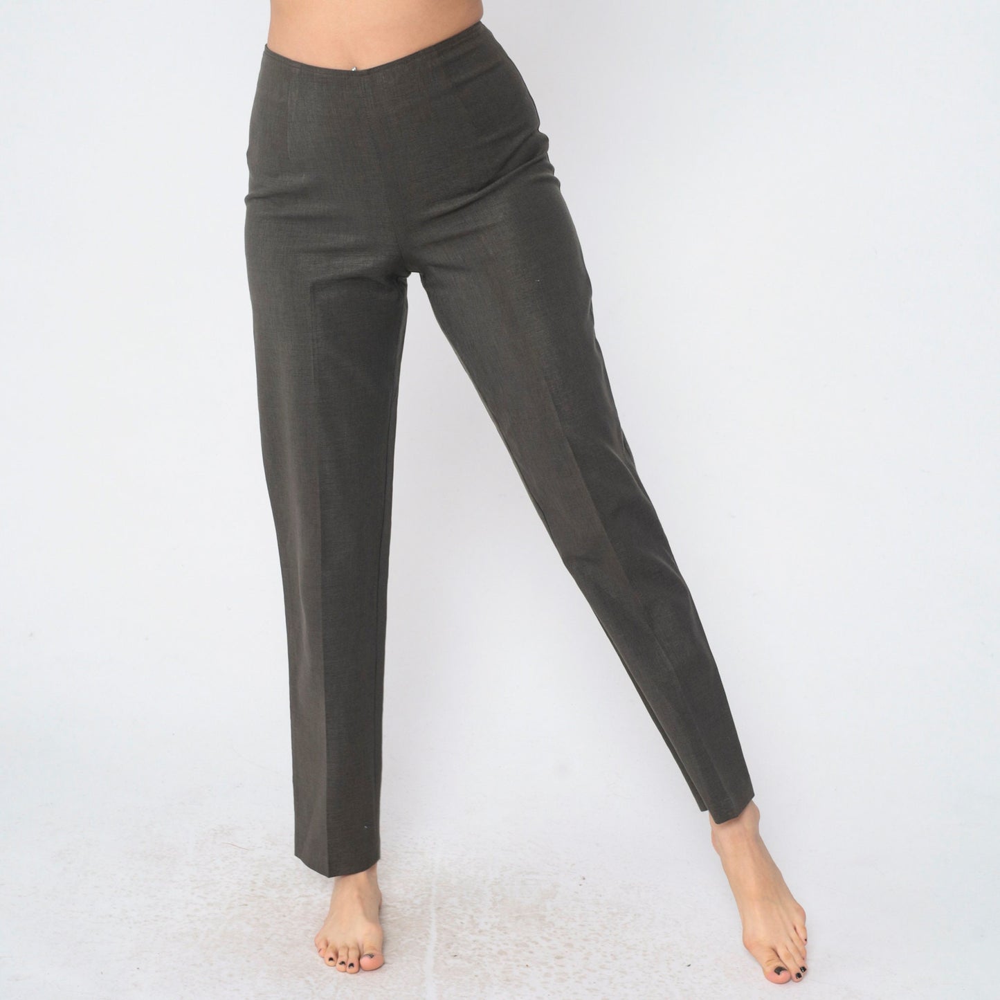 90s Dark Grey High-Waisted Tapered Trousers Small