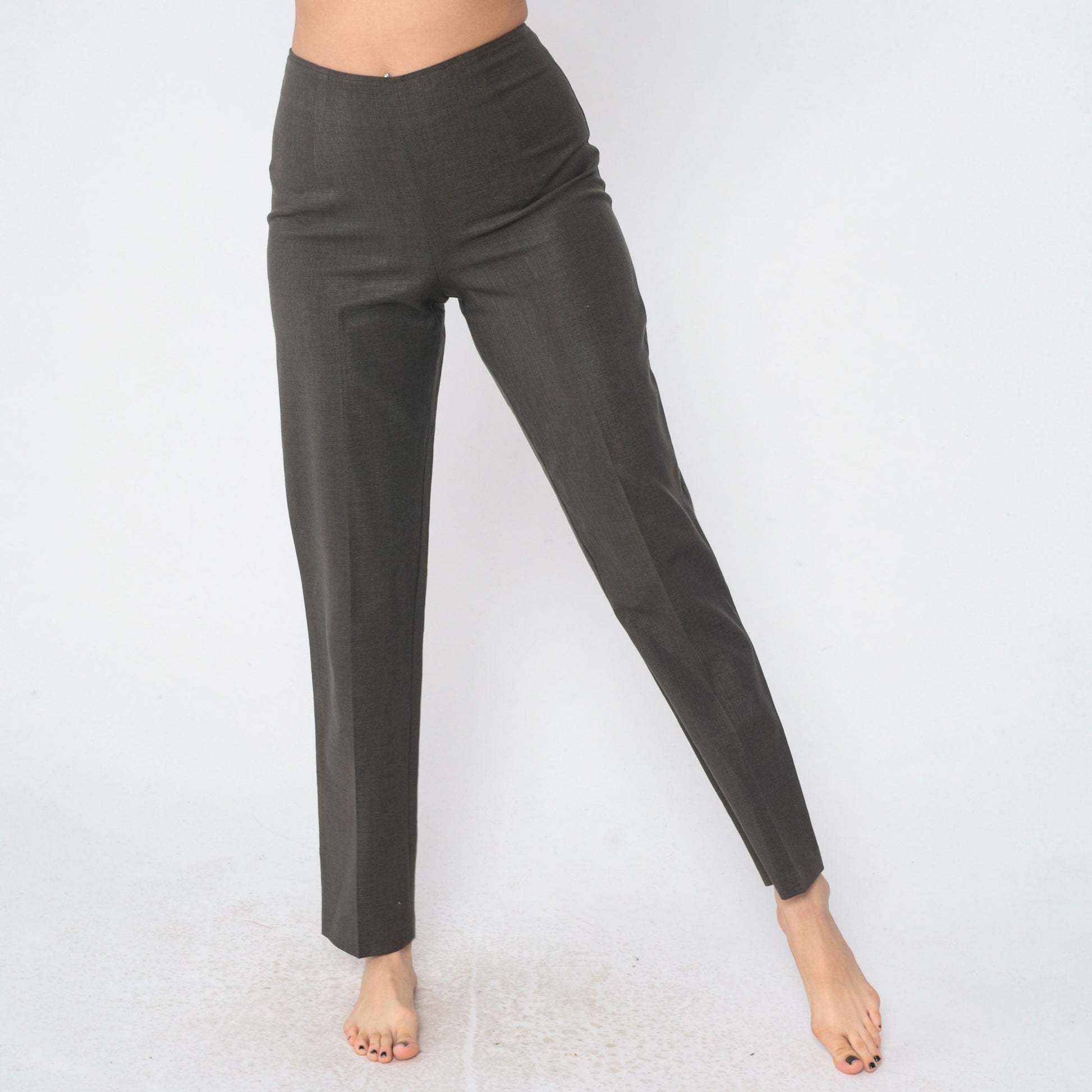 90s Dark Grey High-Waisted Tapered Trousers Small