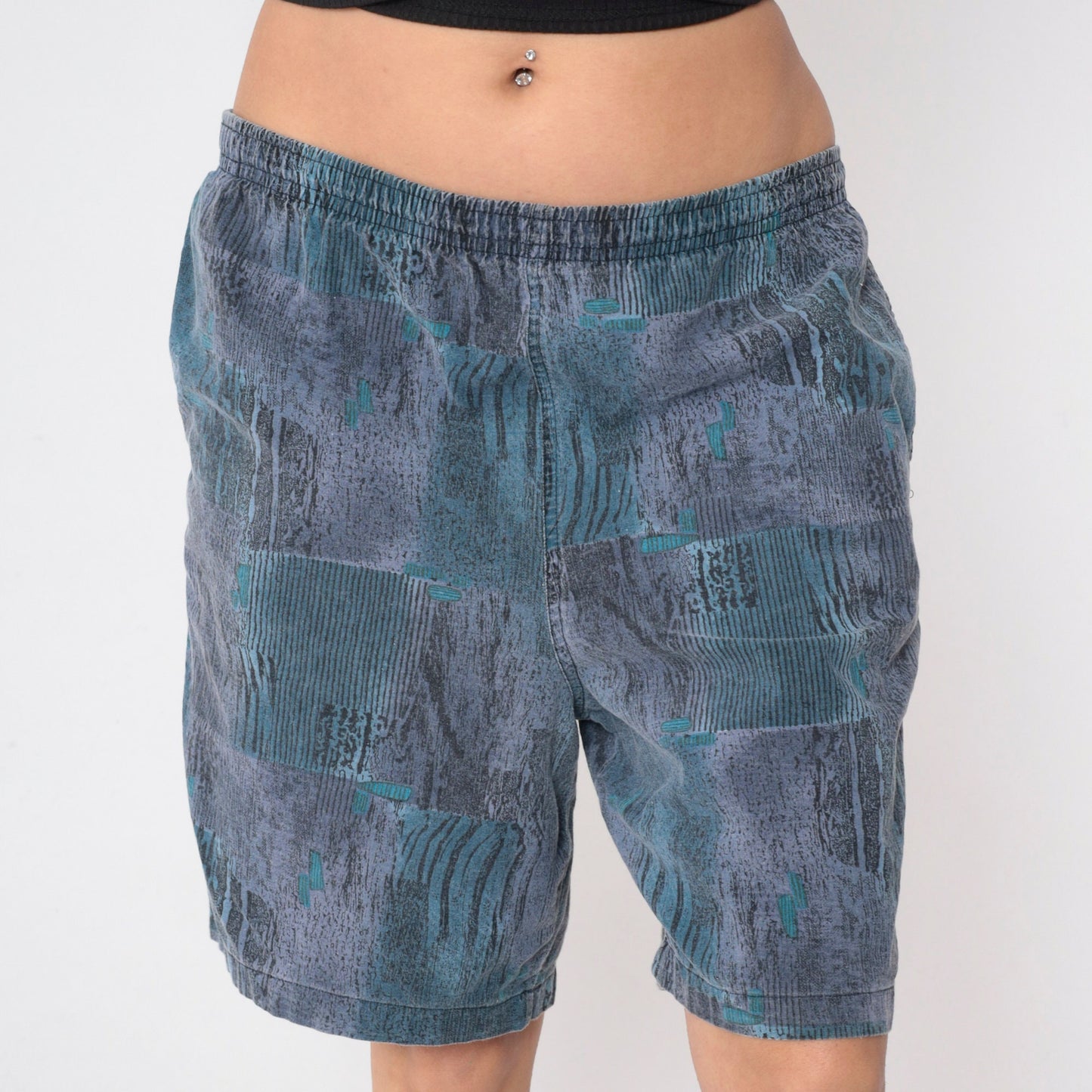 90s Maui Trading Company Shorts Abstract Print Blue Purple Wide Leg Large