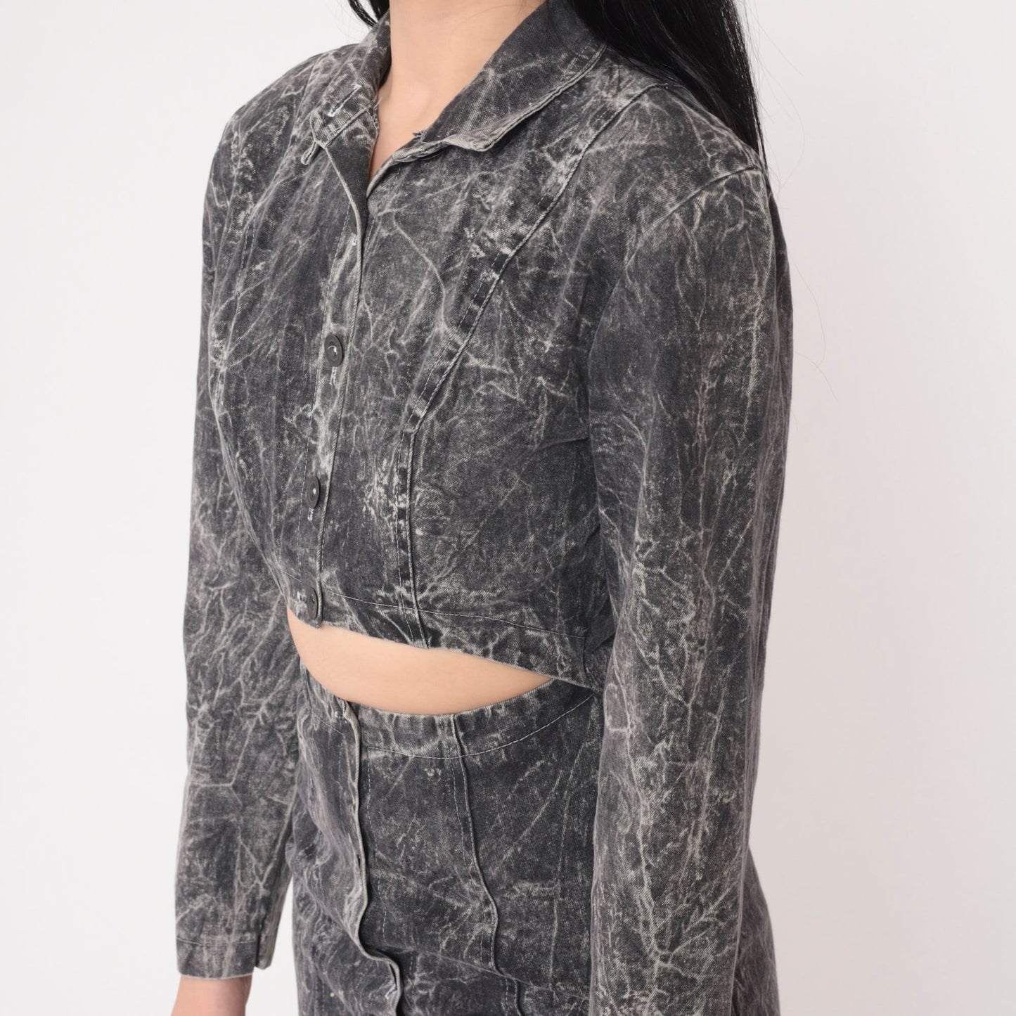 90s Rampage Acid Wash Denim Mini Dress Cutout Waist Black Extra Small
