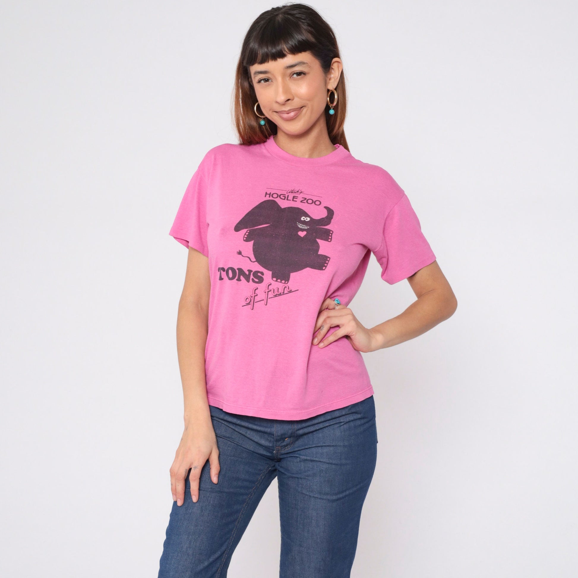 80s Hogle Zoo Salt Lake City Elephant Graphic T-Shirt Pink Medium