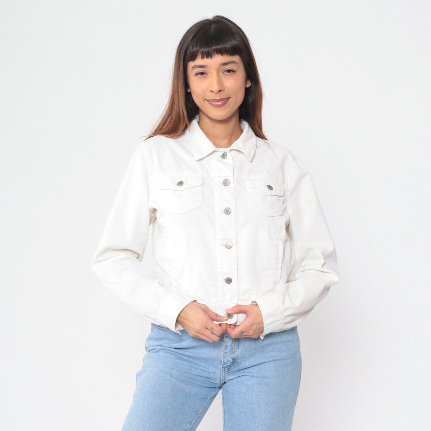 Y2K Gap White Corduroy Cropped Button-Up Jacket Large L
