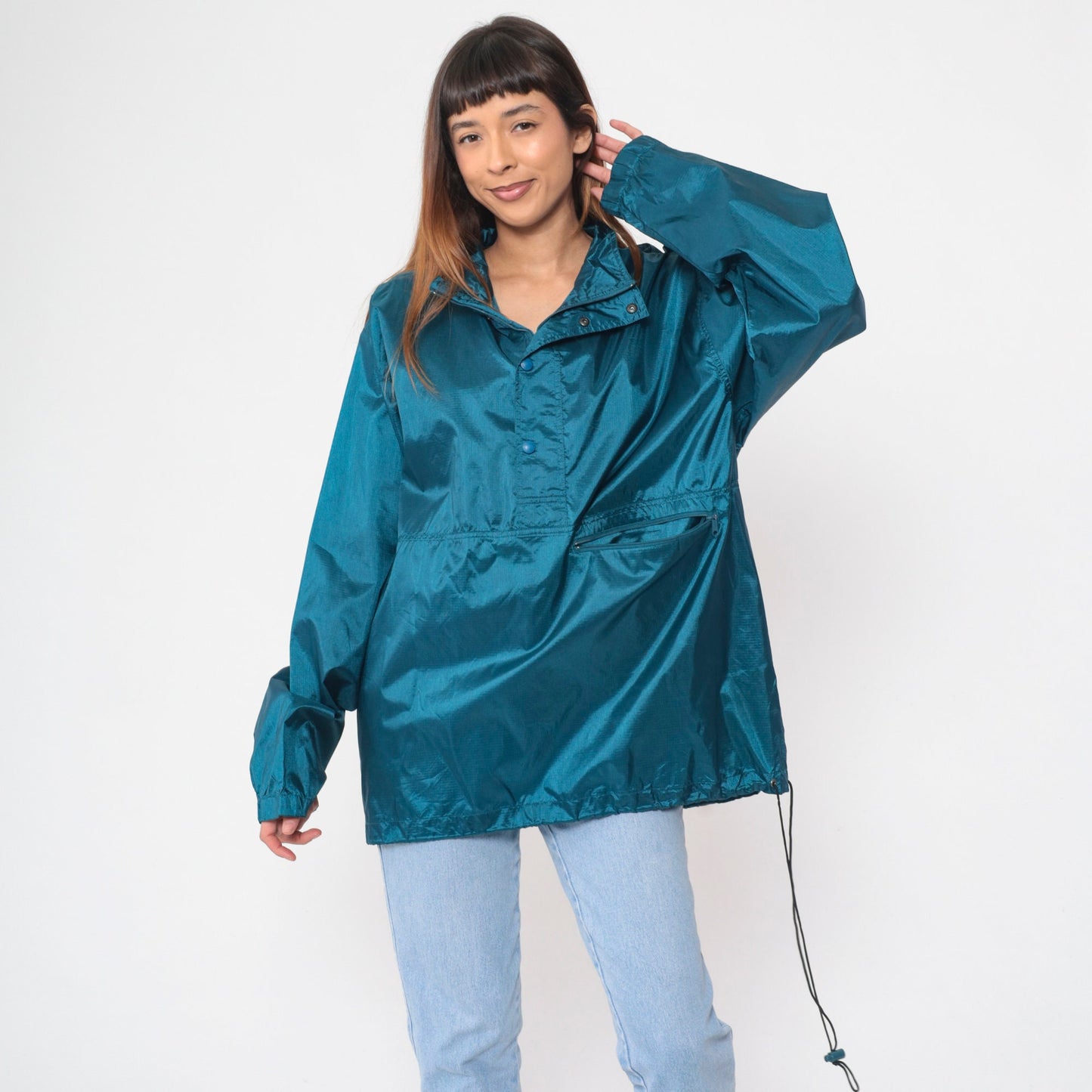 90s Eddie Bauer Blue Pullover Windbreaker Half Snap Hiking Jacket Large
