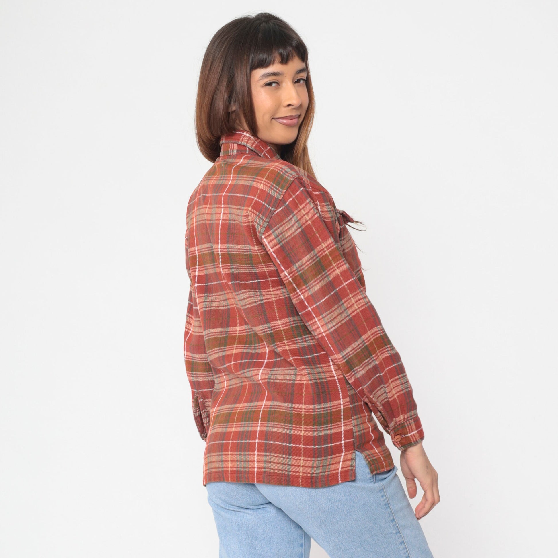 Y2K Plaid Flannel Zip Jacket Red Checkered Cotton Shacket Small