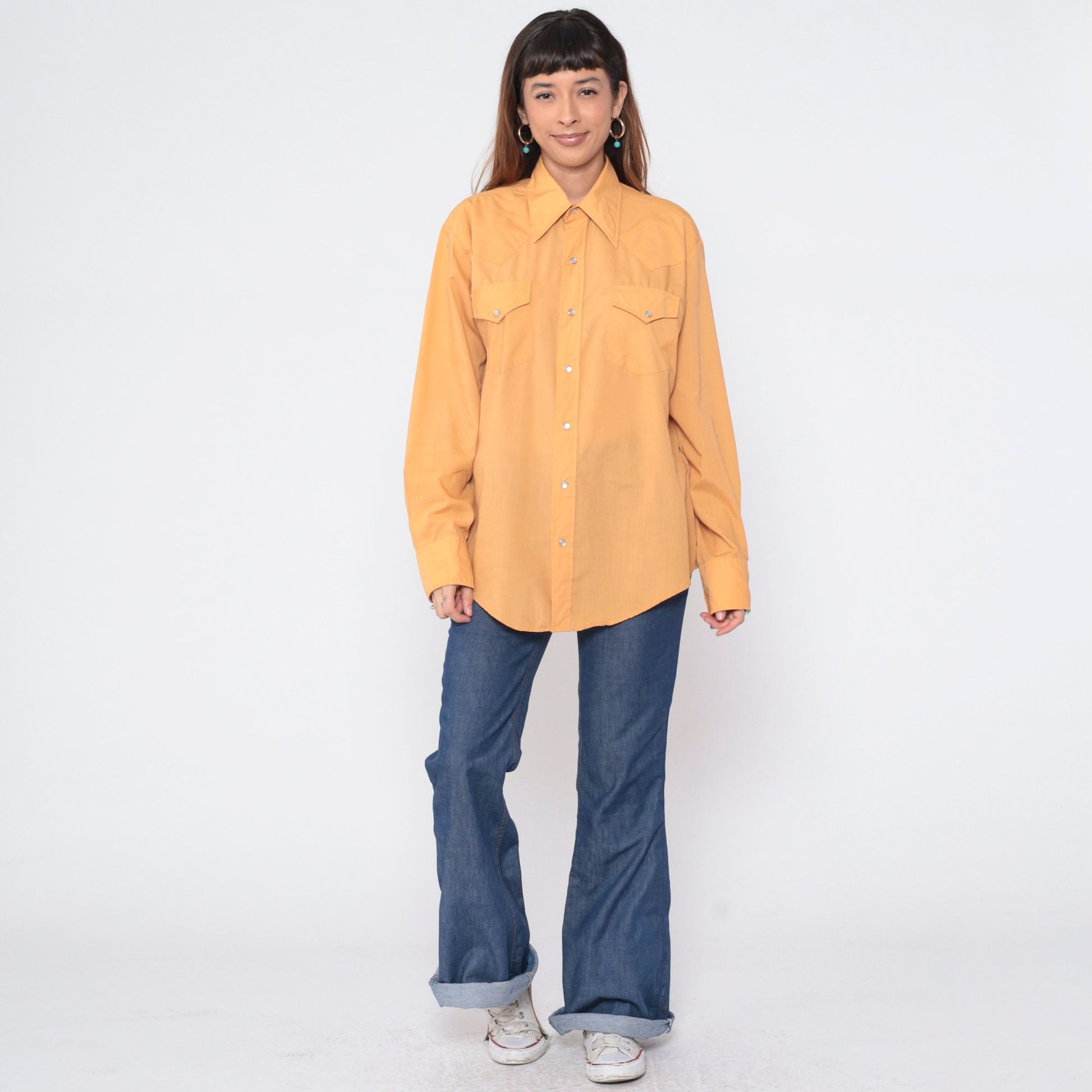 80s Ely Plains Western Shirt Tan Pearl Snap Long Sleeve Extra Extra Large XXL