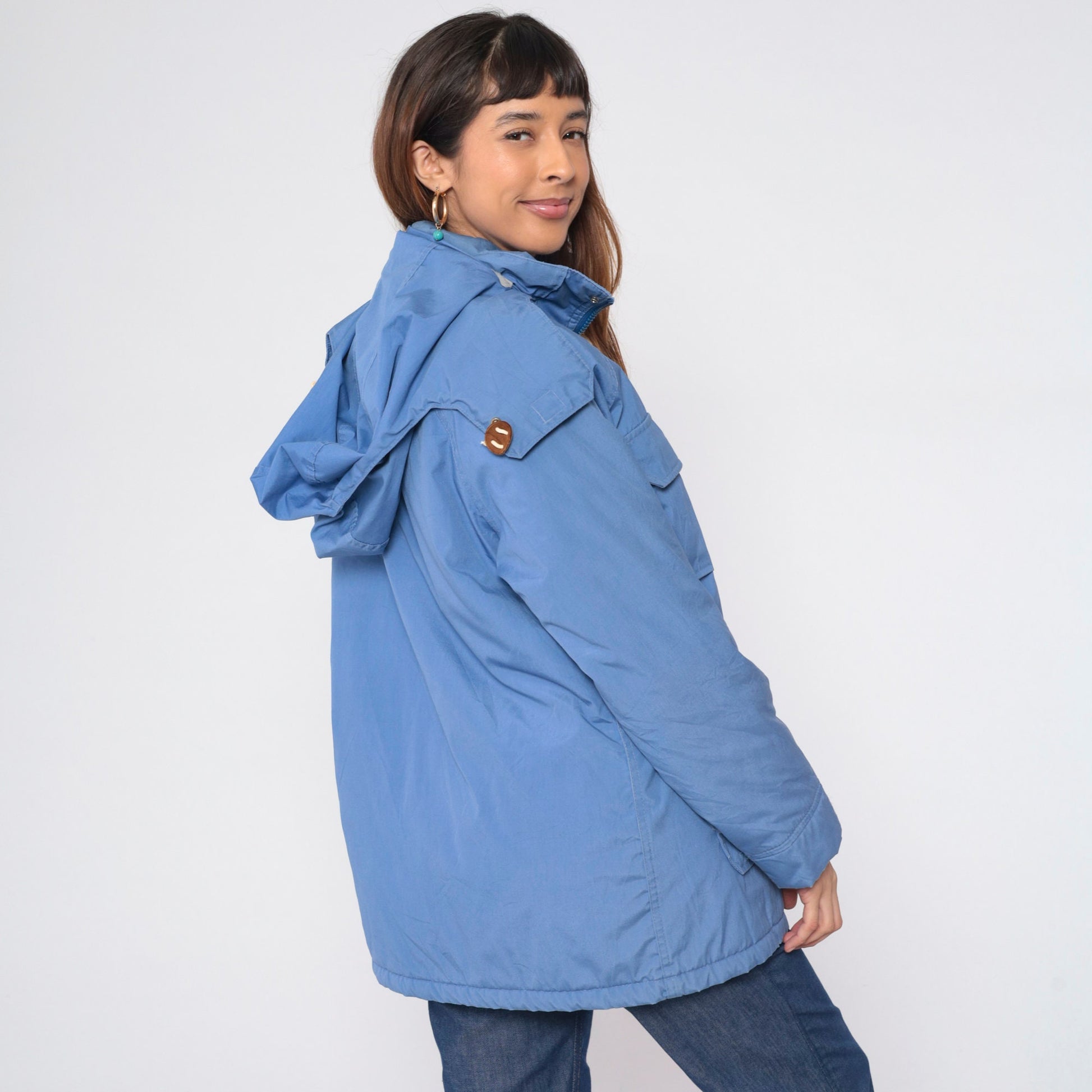 90s Woolrich Blue Hooded Windbreaker Jacket Cargo Pockets Large L