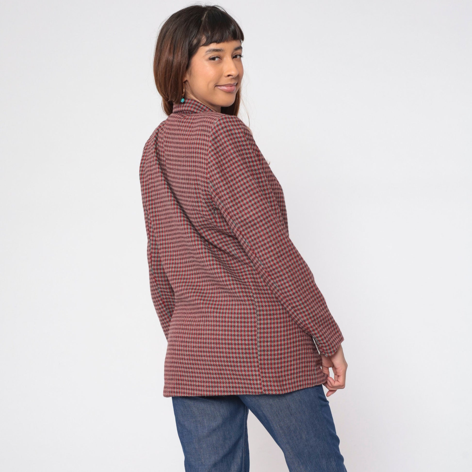 90s Rampage Plaid Blazer Red Grey Checkered Wool Blend Small