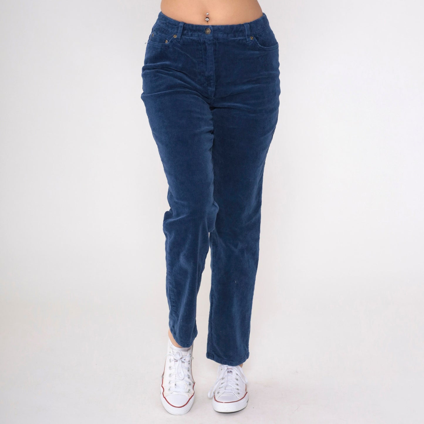 90s Newport News Dark Blue Corduroy High-Waist Tapered Trousers Medium 10
