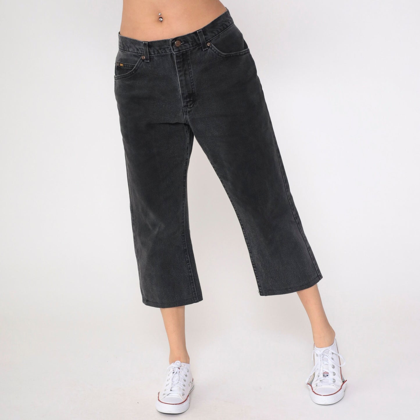 90s Lee Black Denim Straight Leg Jeans High Rise Cropped Men's 33