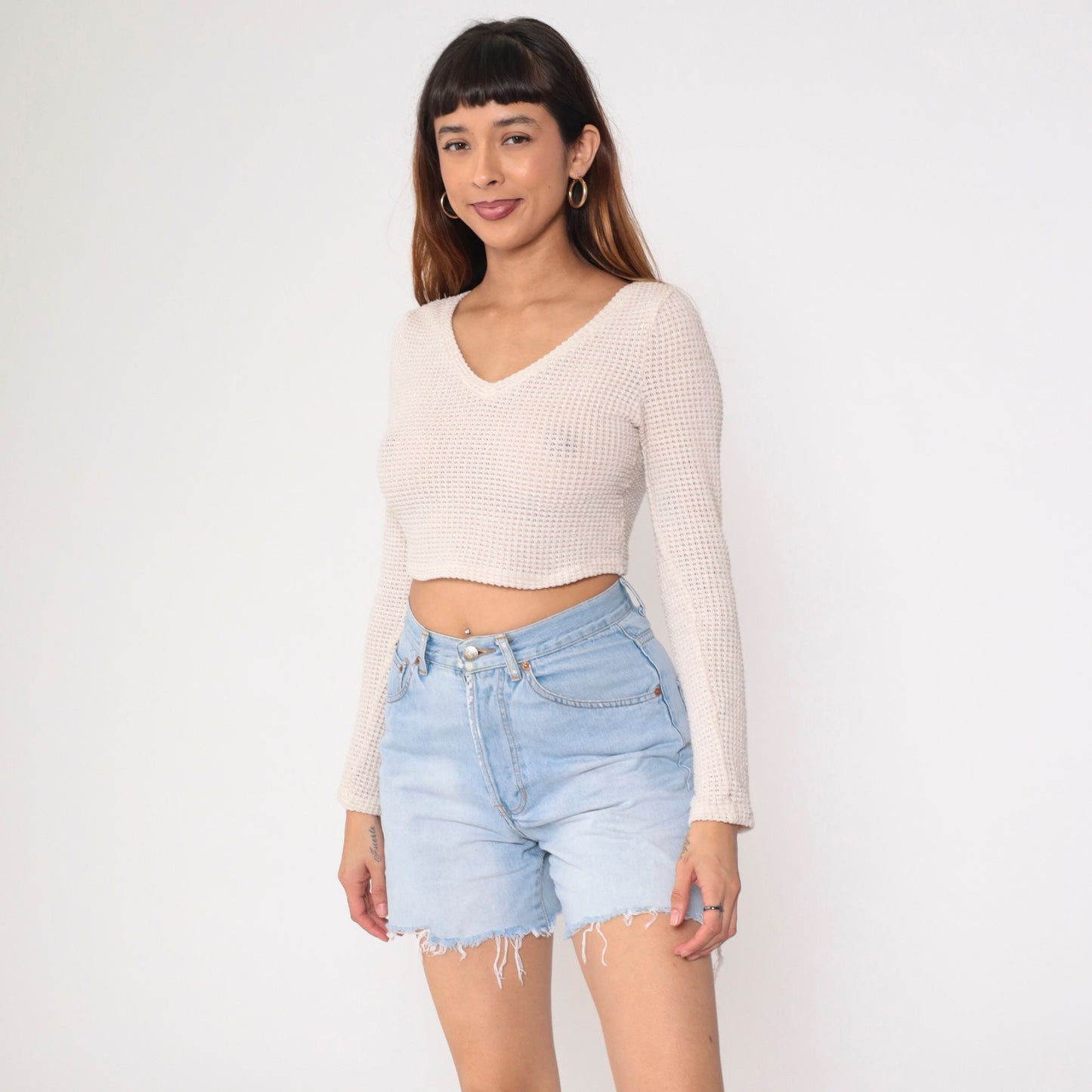 90s Forenza Cutoff Denim Shorts Light Wash High Waisted Frayed Small 6