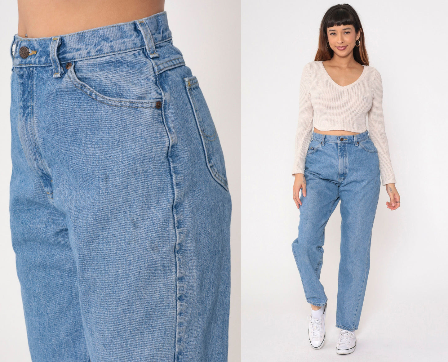 Lee High Waist Tapered Jeans 90s Blue Denim Mom Jeans Medium