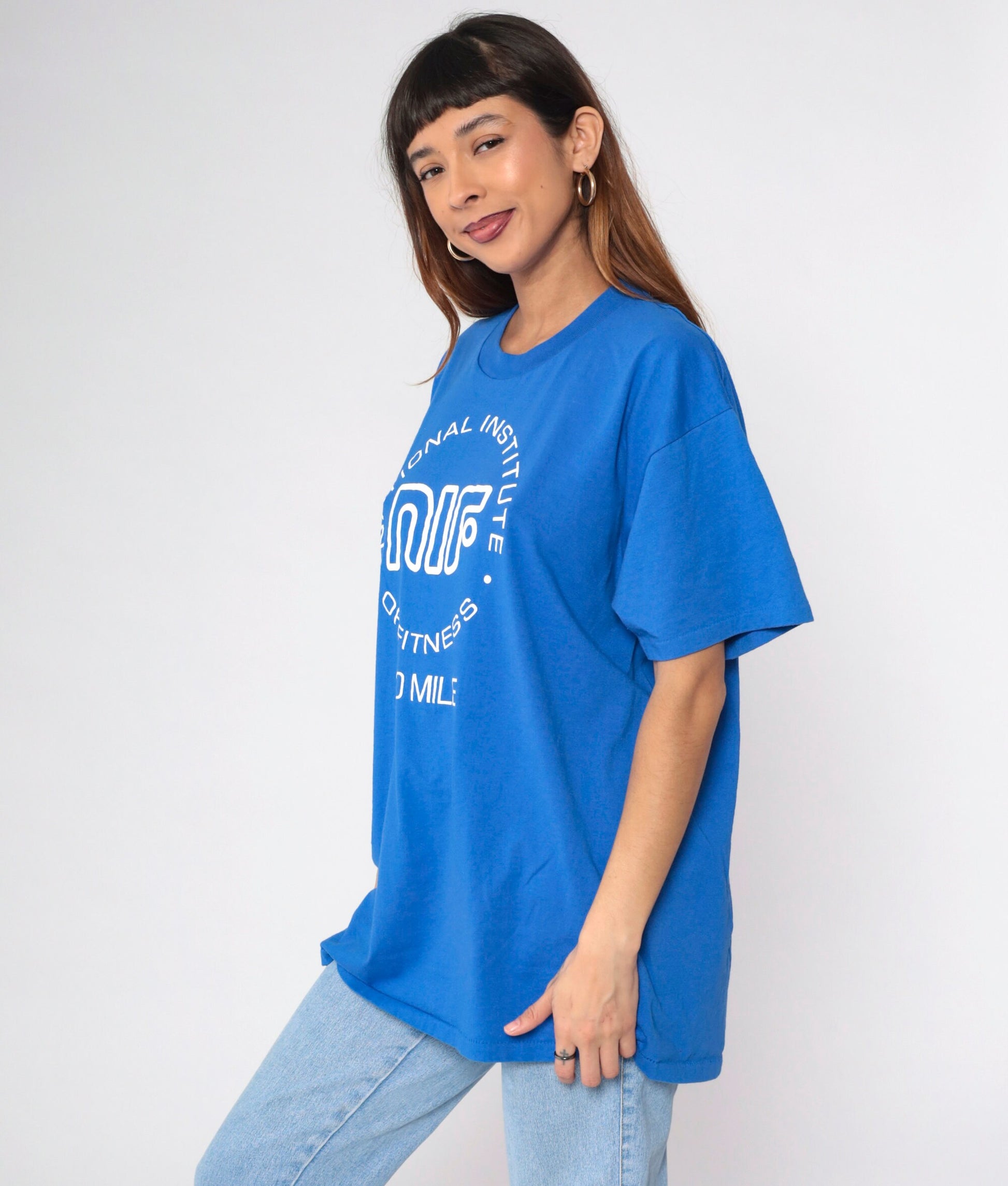 90s National Institute of Fitness 100 Mile Graphic T-Shirt Blue Extra Large XXL