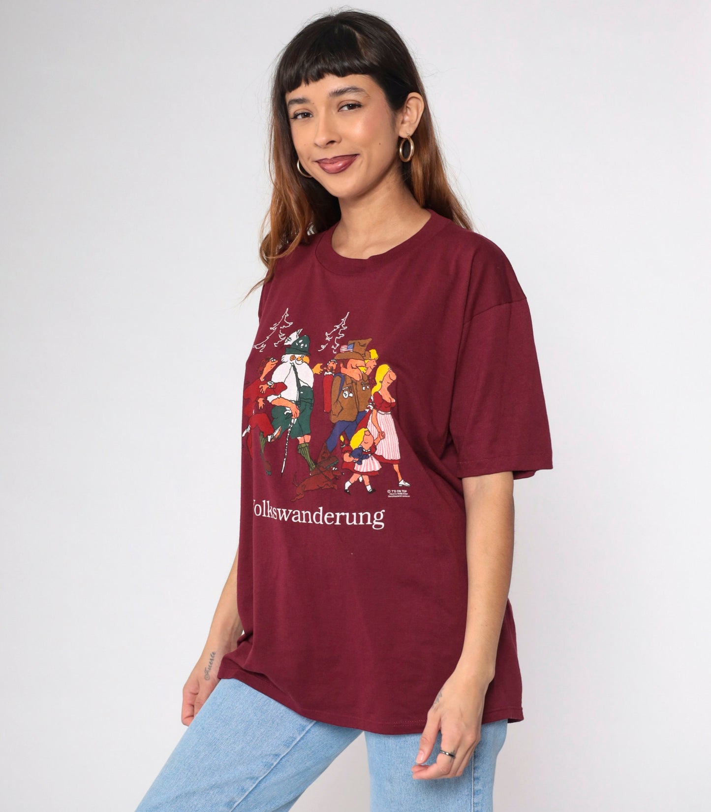 90s Volkswanderung German Hiking Graphic Tee Burgundy Extra Large