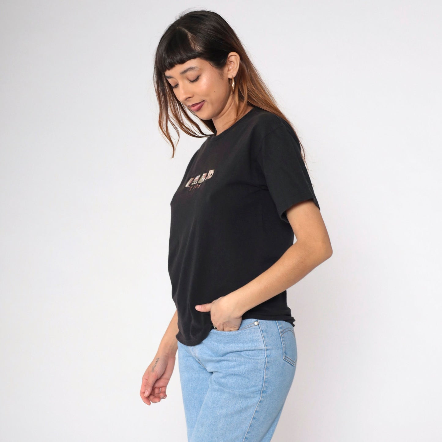 90s Taos New Mexico Graphic T-Shirt Black Embroidered Mountain Sun Medium