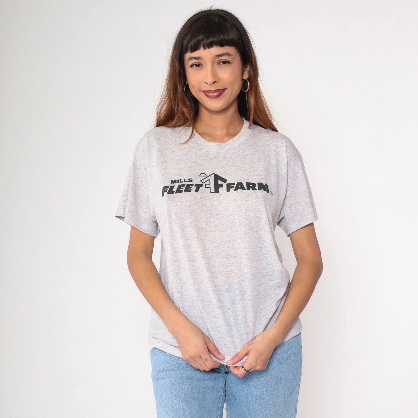 90s Mills Fleet Farm Graphic T-Shirt Heather Grey Single Stitch Medium