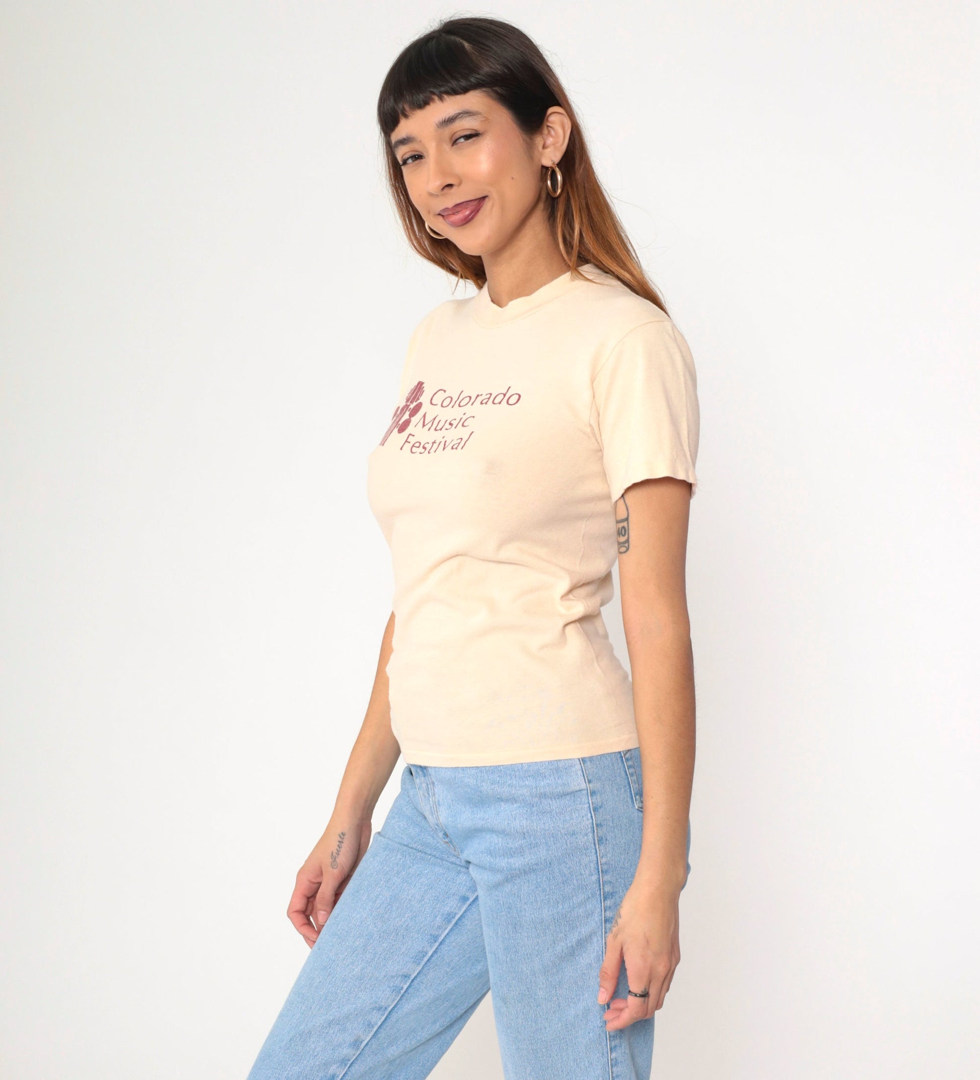 80s Colorado Music Festival Boulder Graphic T-Shirt Cream Single Stitch Small