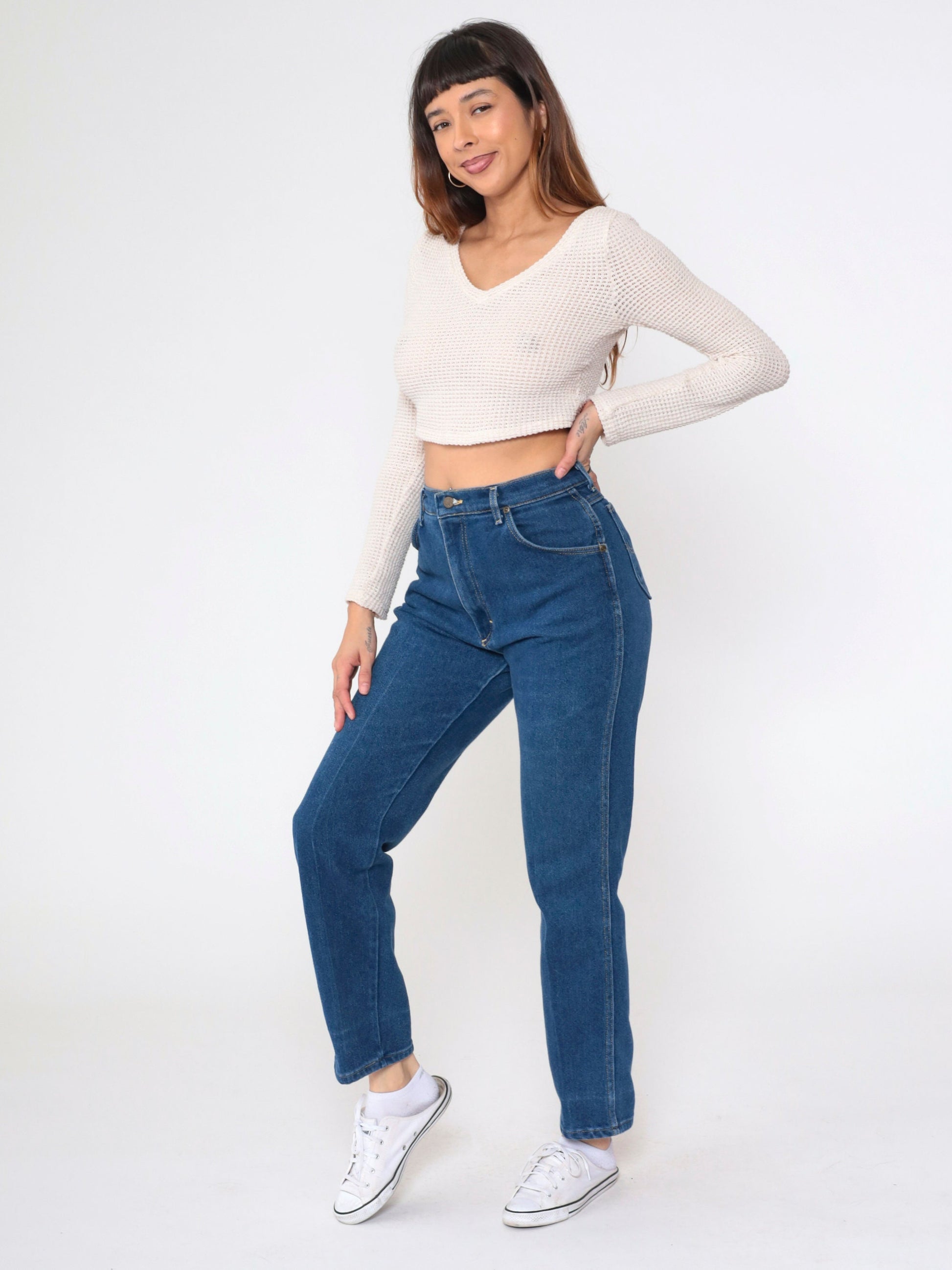 80s Lee High Waisted Straight Leg Jeans Dark Blue Denim Medium 10