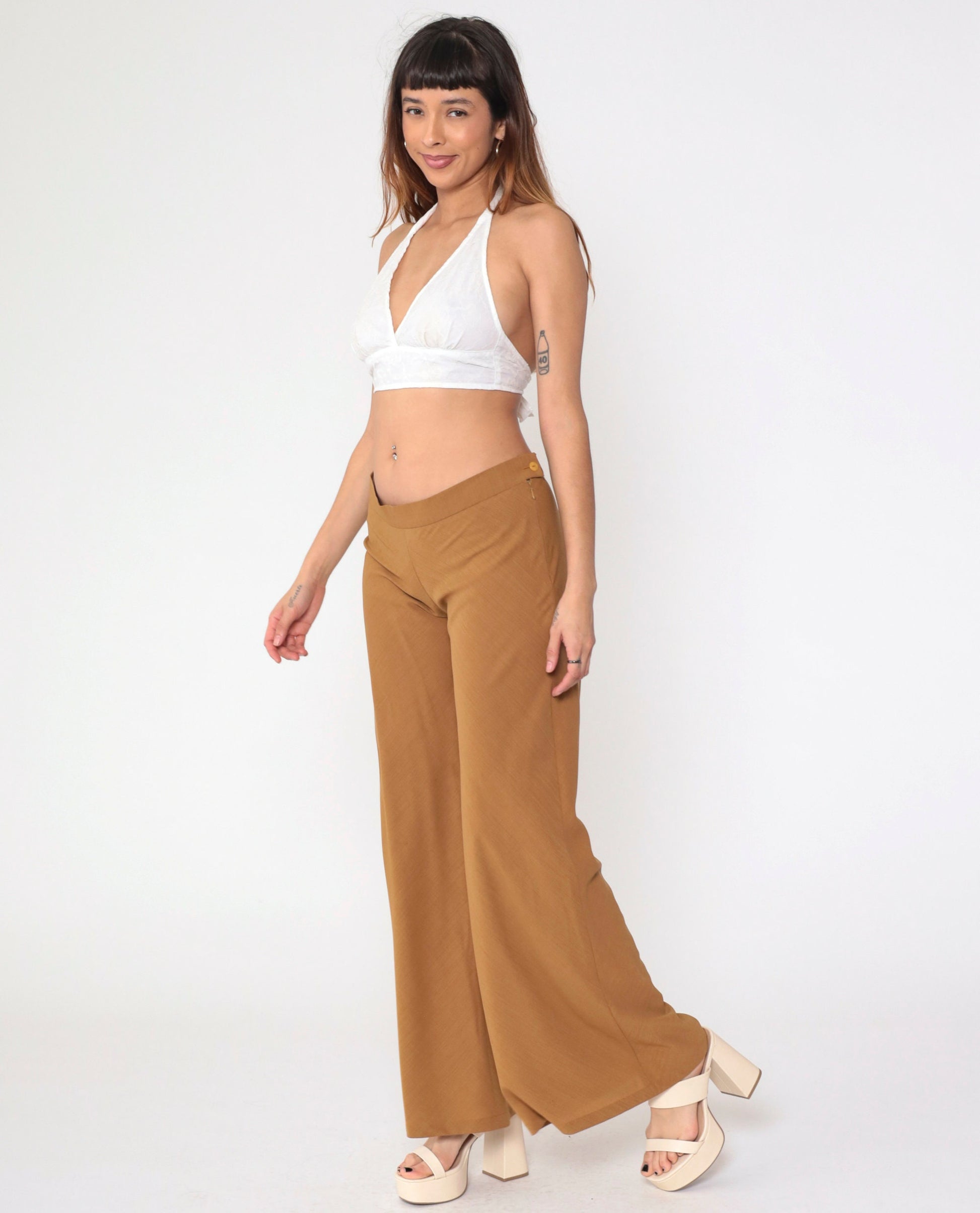 00s Brown Low Rise Flared Trousers Small 6