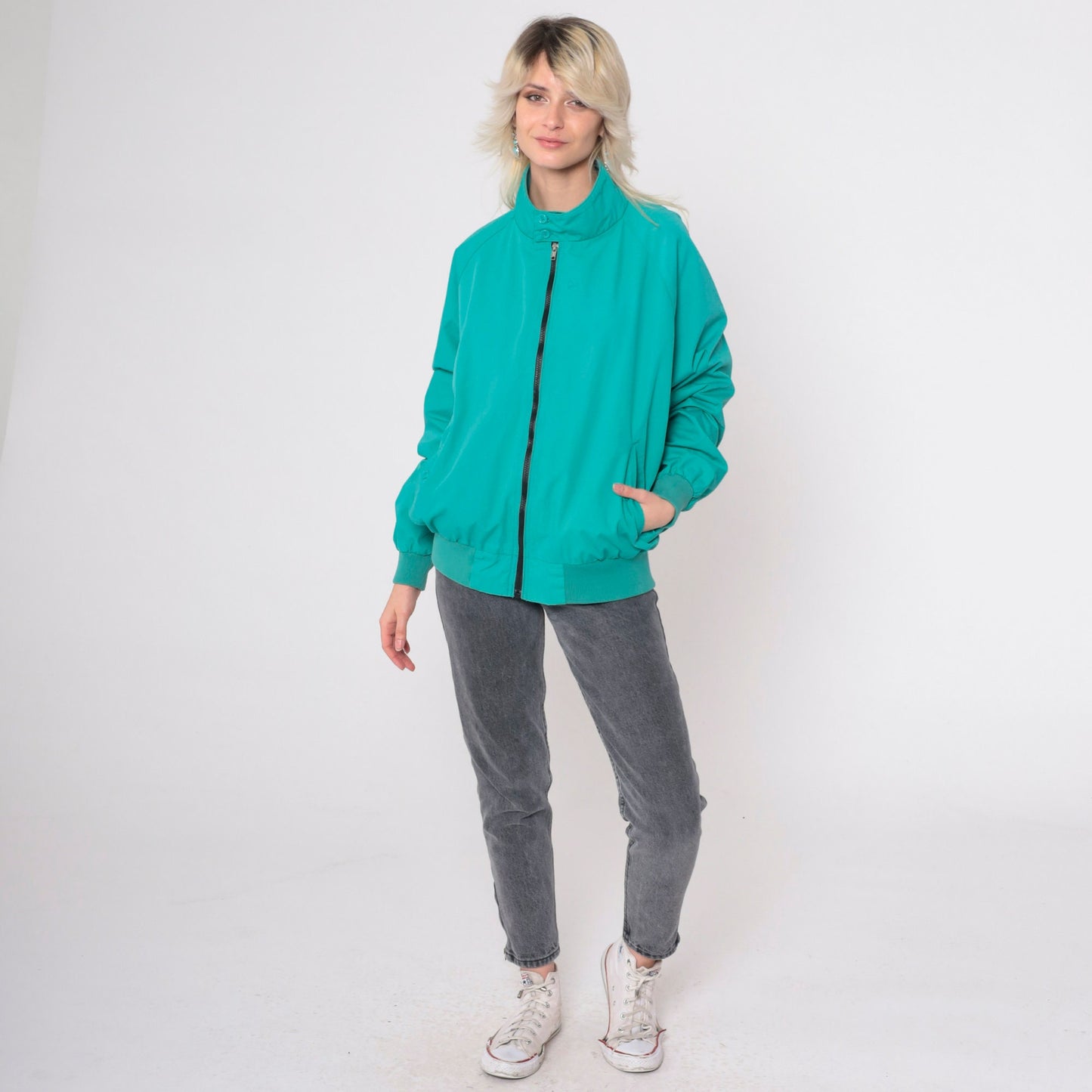 90s Field & Stream Teal Windbreaker Jacket Plaid Lined Zip Up Extra Large
