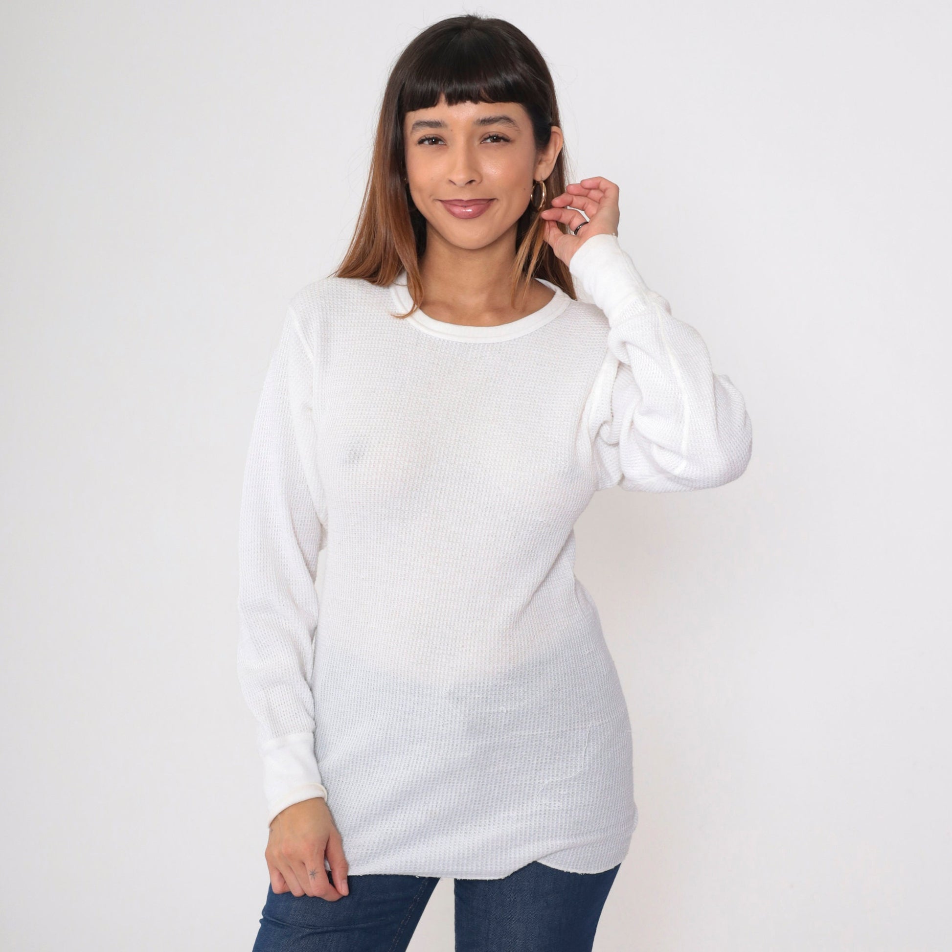 80s Greatland White Waffle Knit Thermal Long Sleeve Undershirt Small