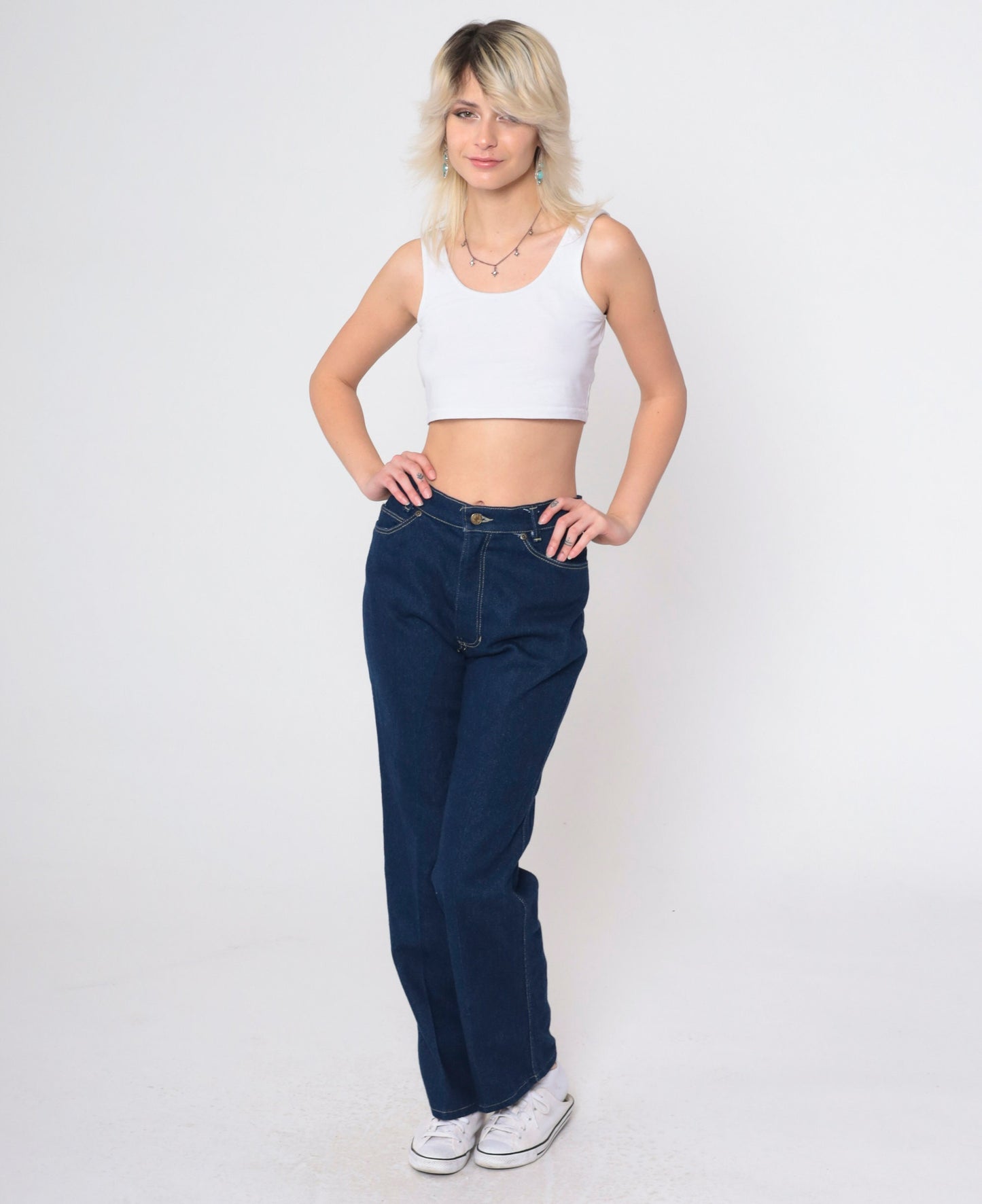 90s Dark Wash High-Rise Straight Leg Jeans Petite Small