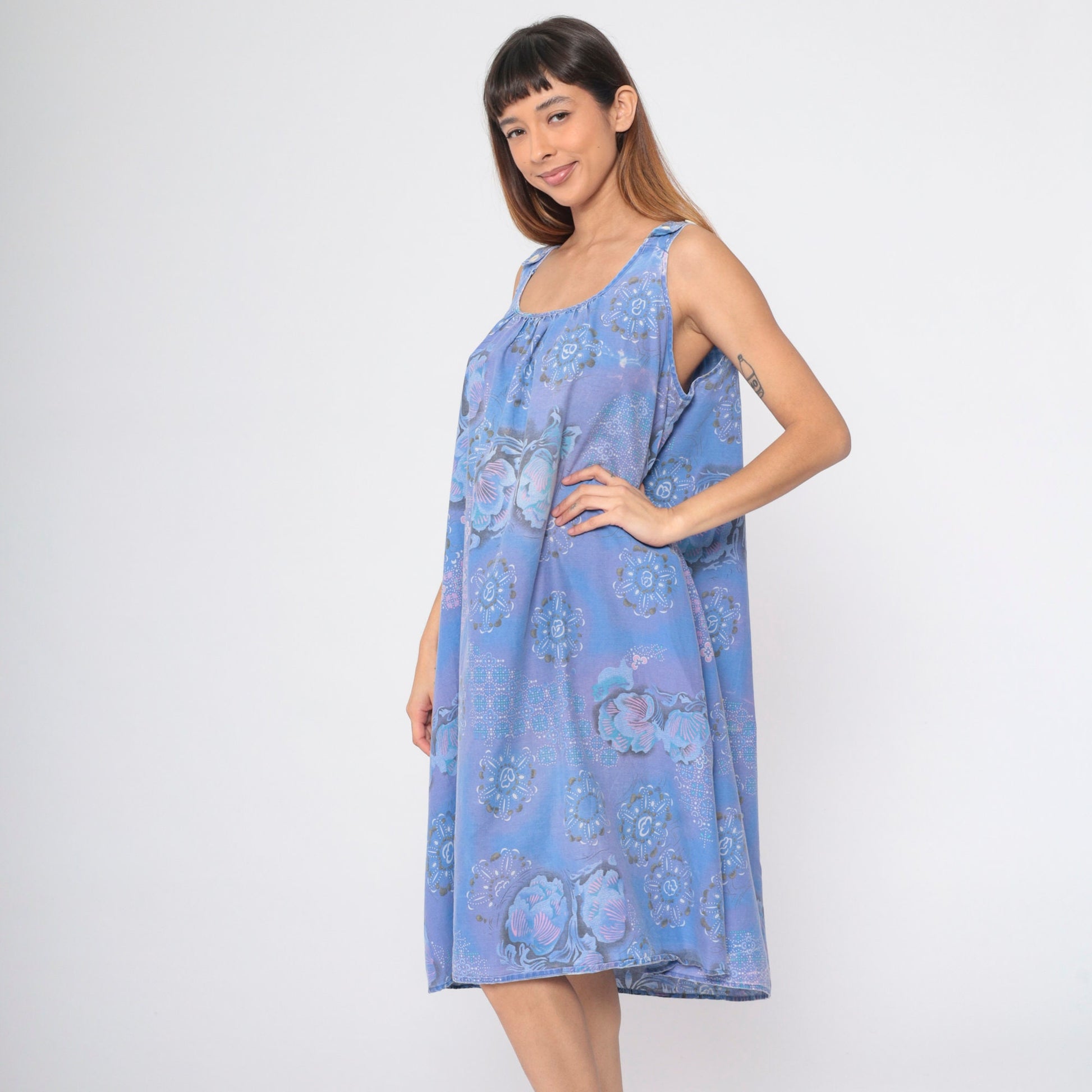 90s Anthony Richards Floral Mandala Sundress Blue Purple Knee-Length XL