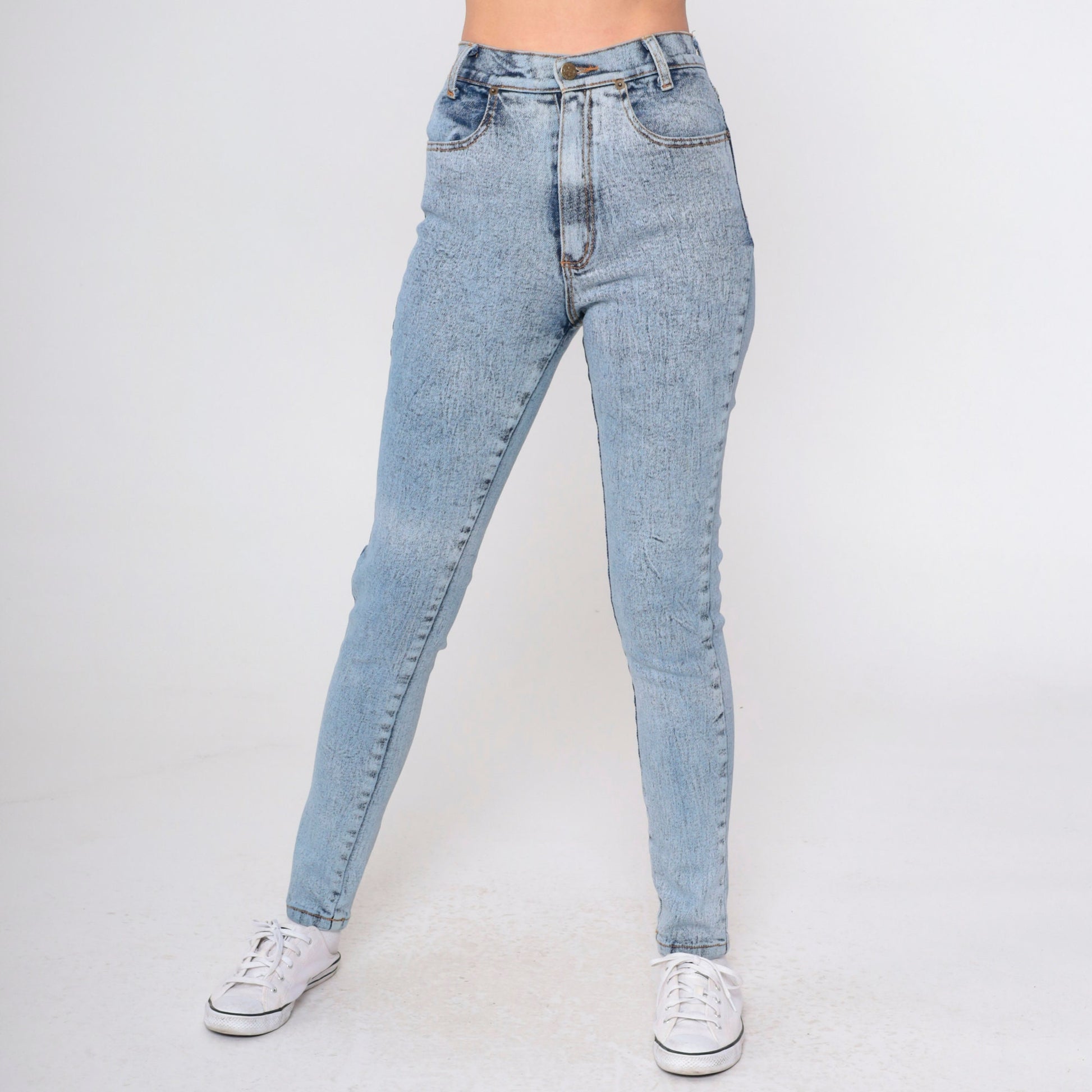 90s Acid Wash High Waist Skinny Jeans Blue Denim XXS