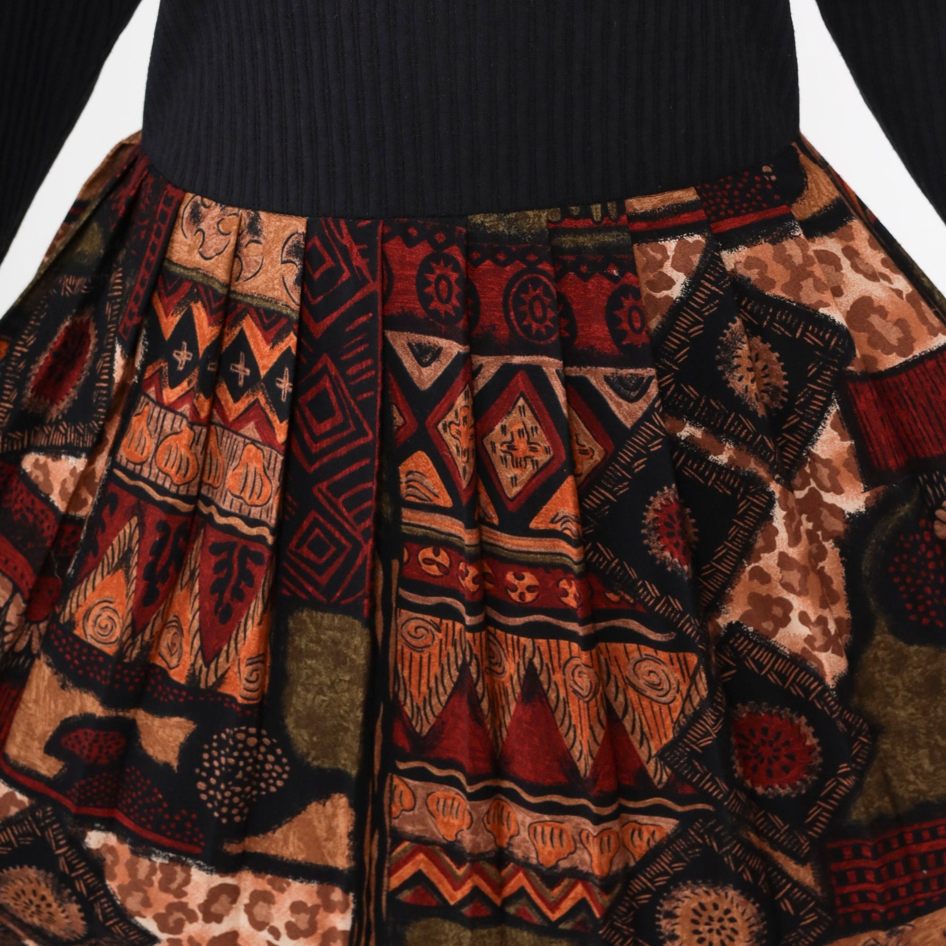 90s Diana Marco Geometric Animal Print Maxi Dress Black Long Sleeve Extra Large