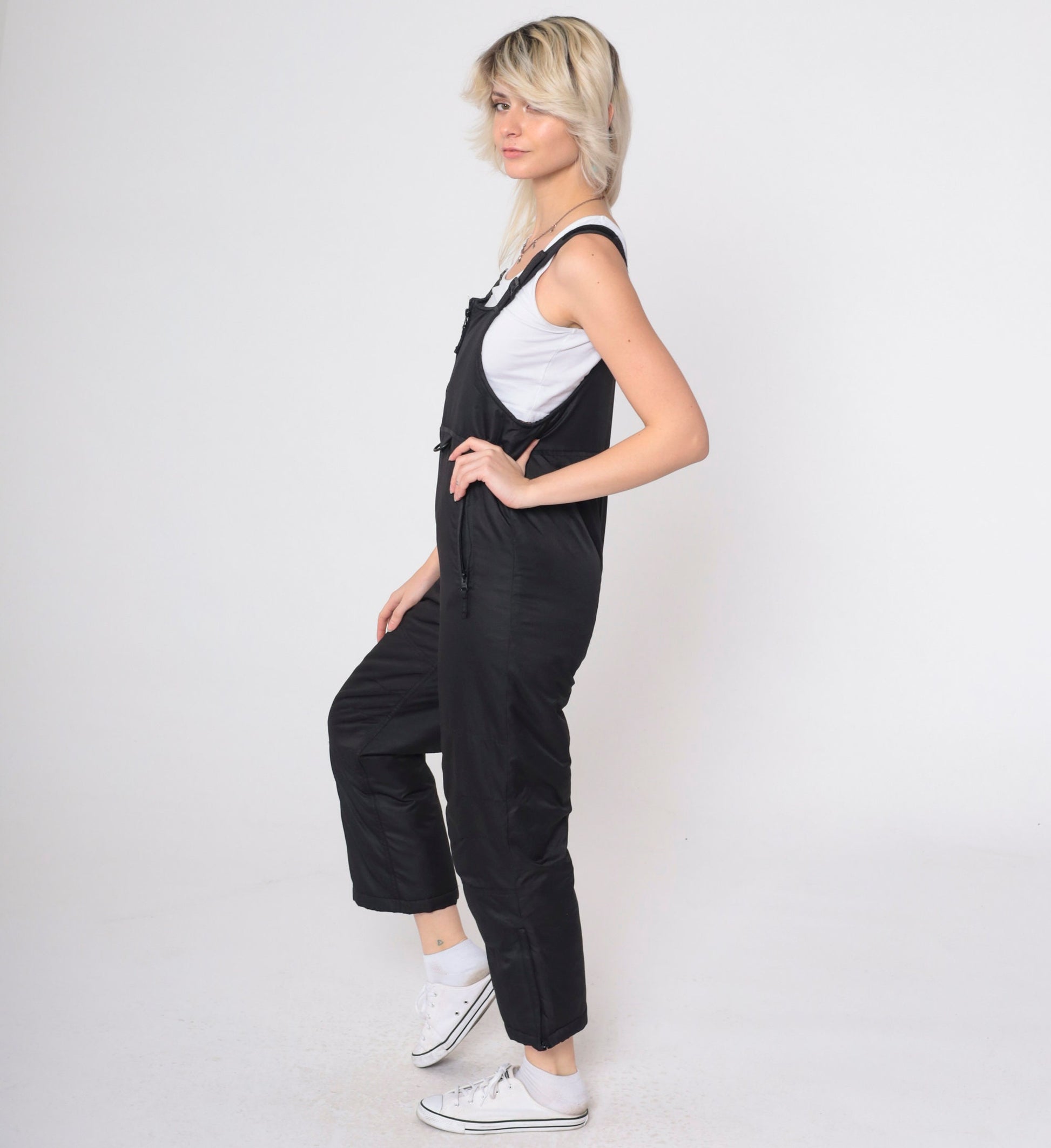 90s Athletech Black Ski Pants Suspender Straps Youth Large