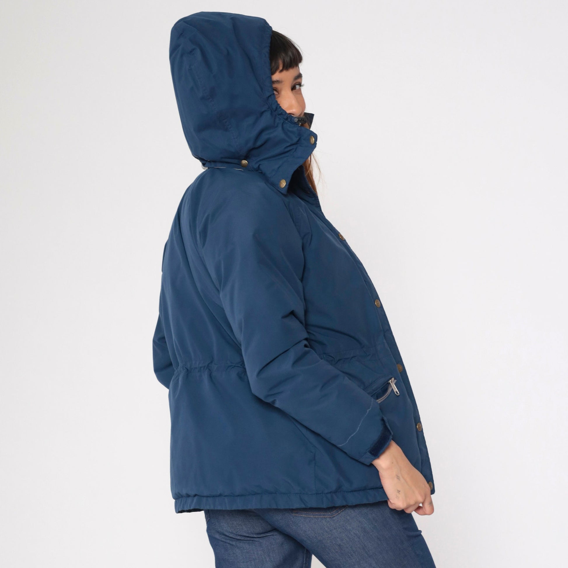 80s LL Bean Blue Goretex Down Puffer Ski Jacket Hood Small S