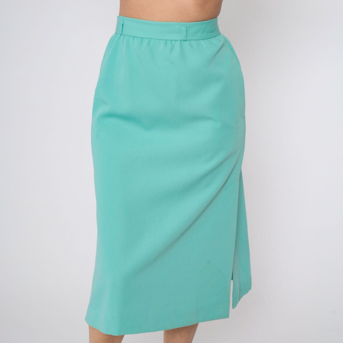 80s Seafoam Midi Pencil Skirt High Waist Side Slit Small