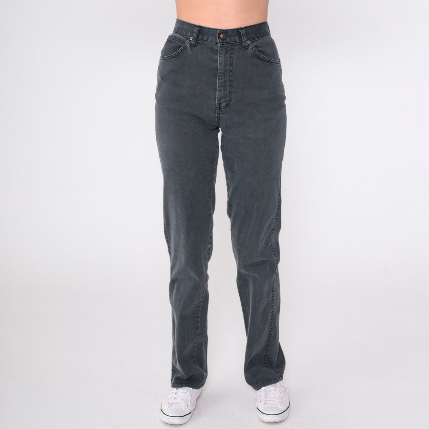 90s Black High-Waist Slim Straight Jeans Faded Denim Small 27