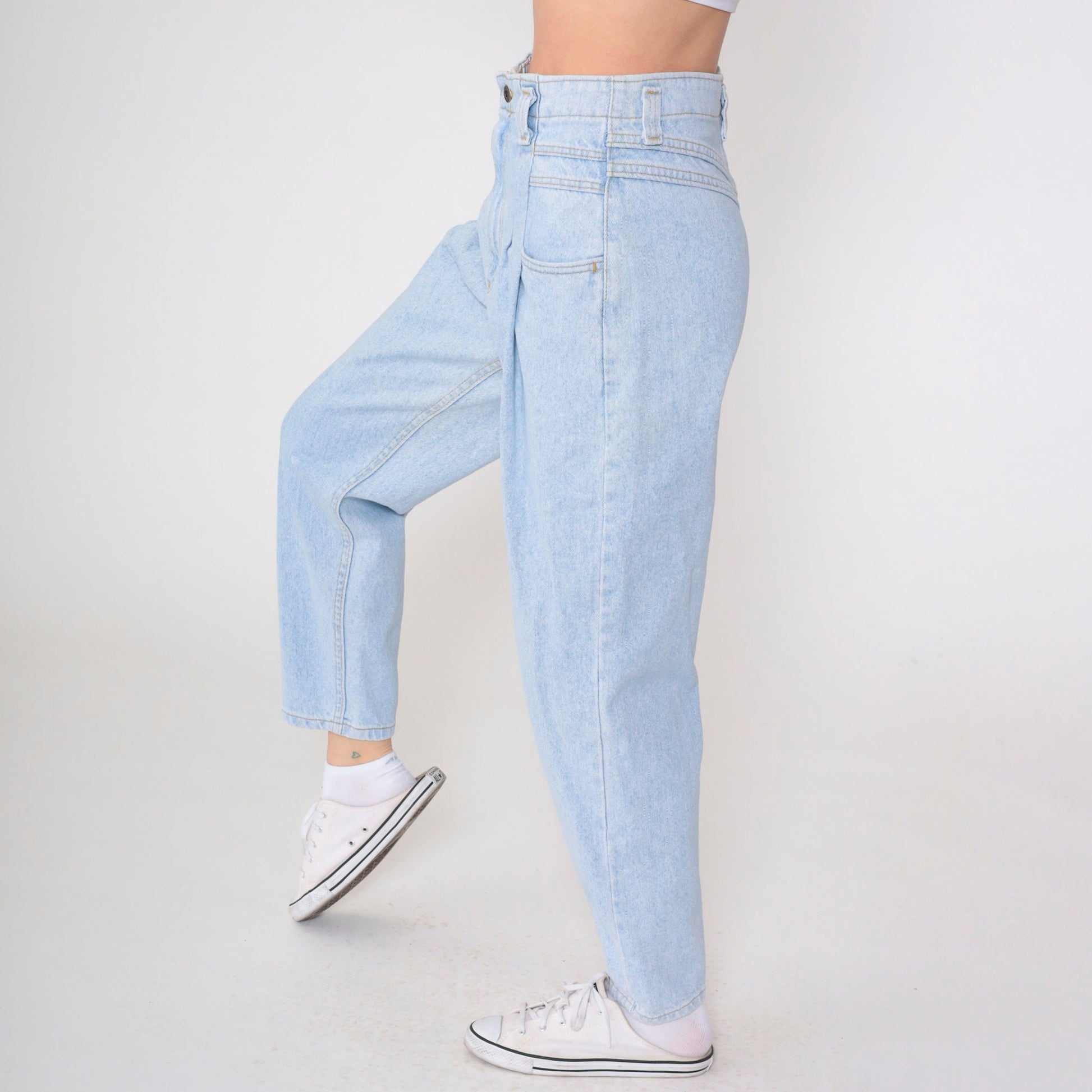 Lee Pleated High-Waist Jeans Light Wash Tapered Denim Small Petite