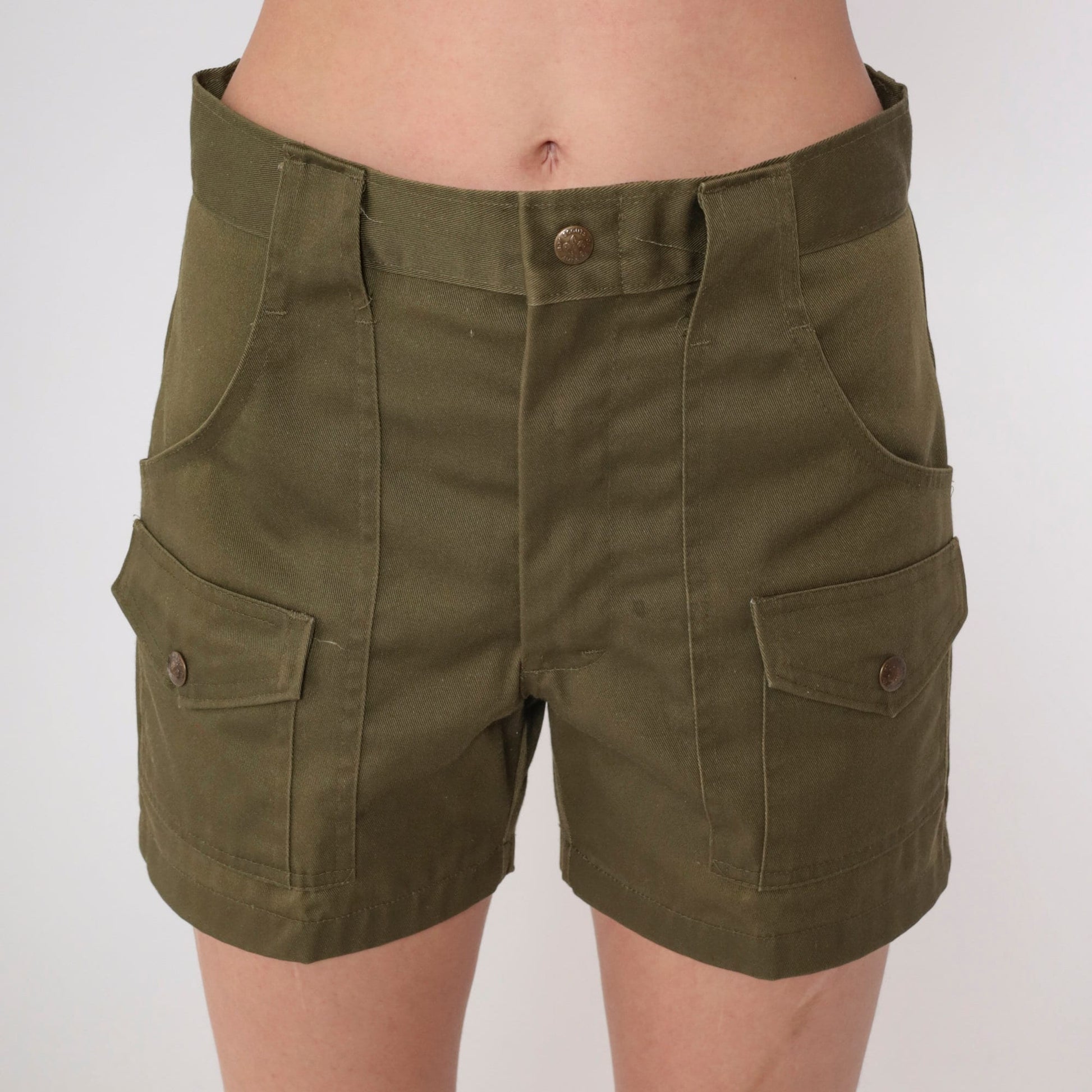 70s Boy Scout Olive Green Shorts High Waist Cargo Patch Pocket Small