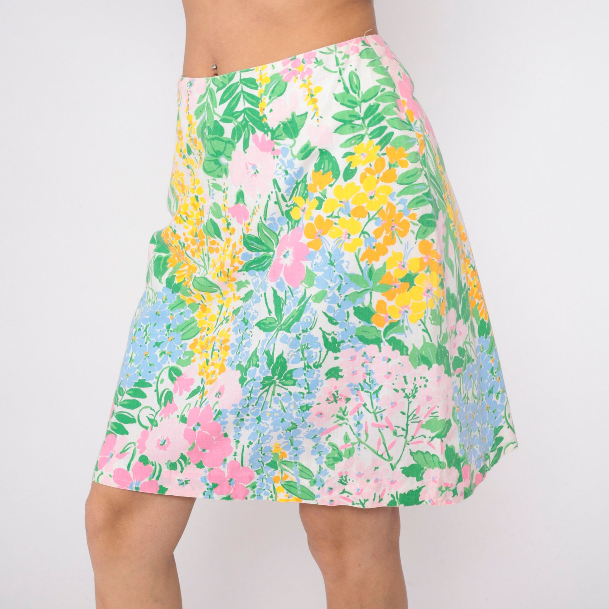 80s Floral Mini Skirt High Waisted Pencil Cut Built-In Shorts Medium