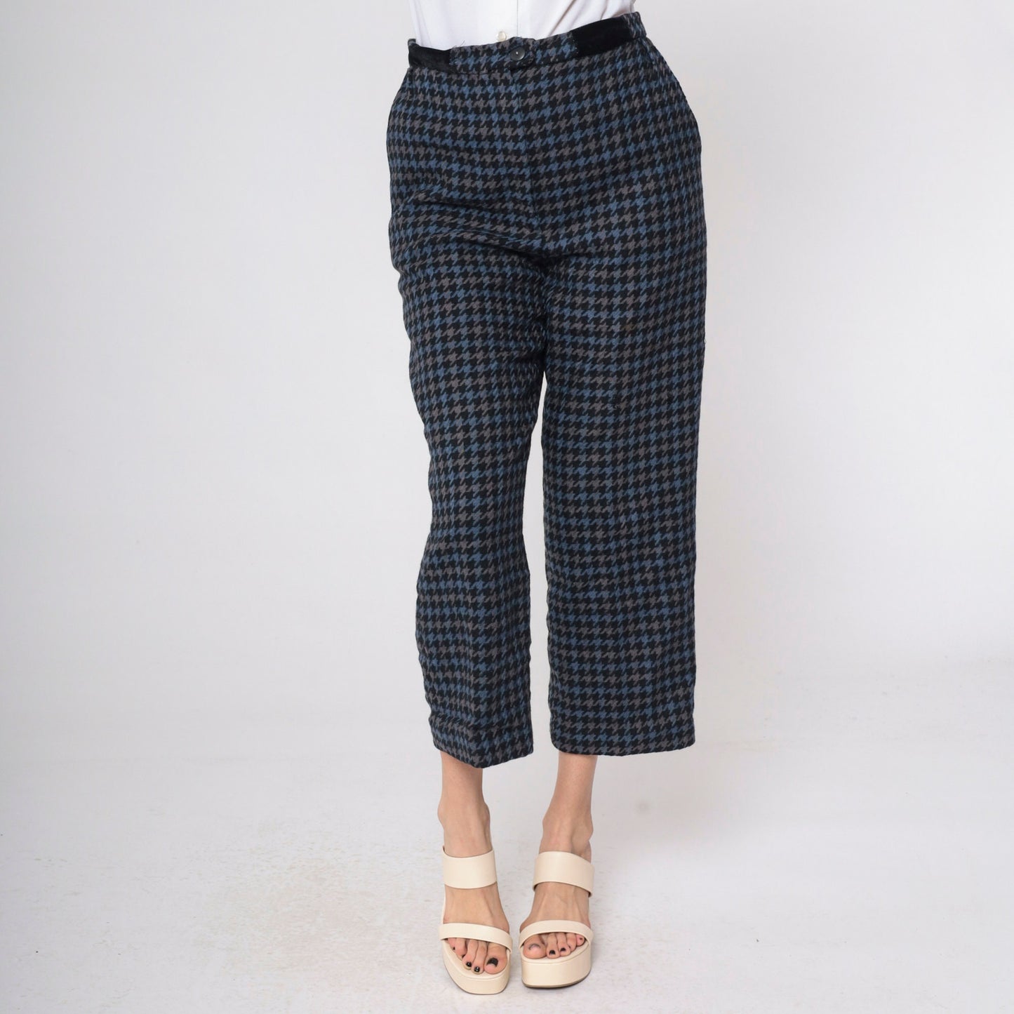 80s Bill Blass Houndstooth Wool Trousers High Waist Straight Leg Medium