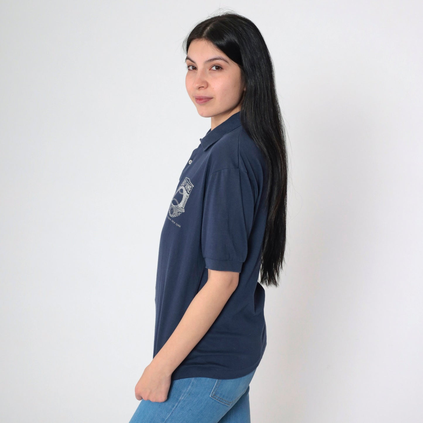 80s Baseball Hall of Fame Cooperstown Navy Button-Up Shirt Medium