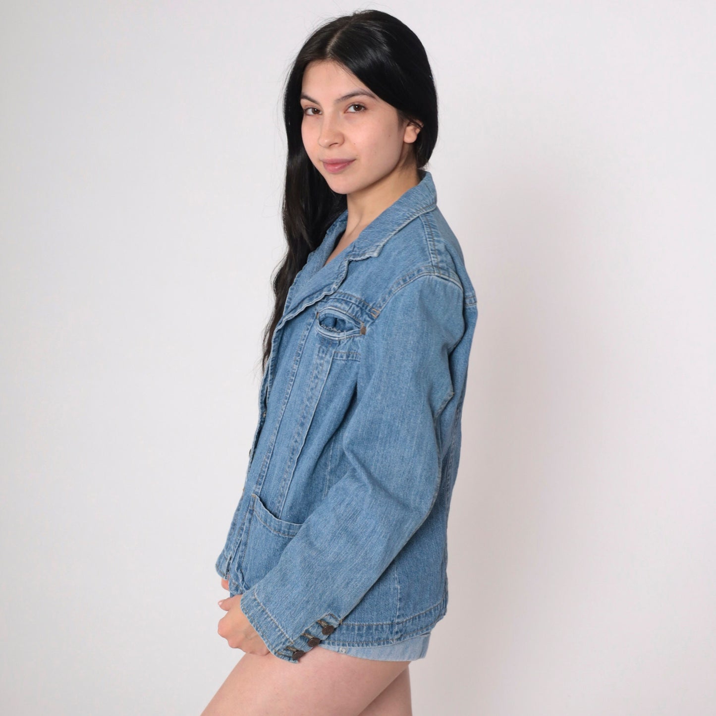 00s Bill Blass Denim Jacket Blue Cotton Button-Up Fitted Extra Large XXL