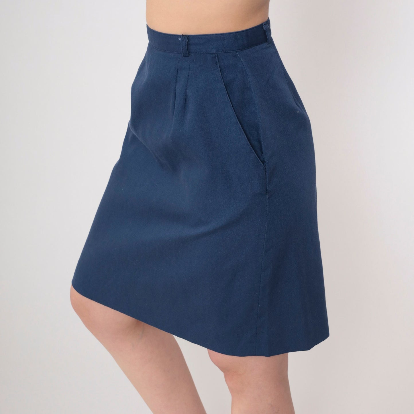 70s John Meyer Navy Pleated Mini Skirt High Waist Straight Cut Extra Small