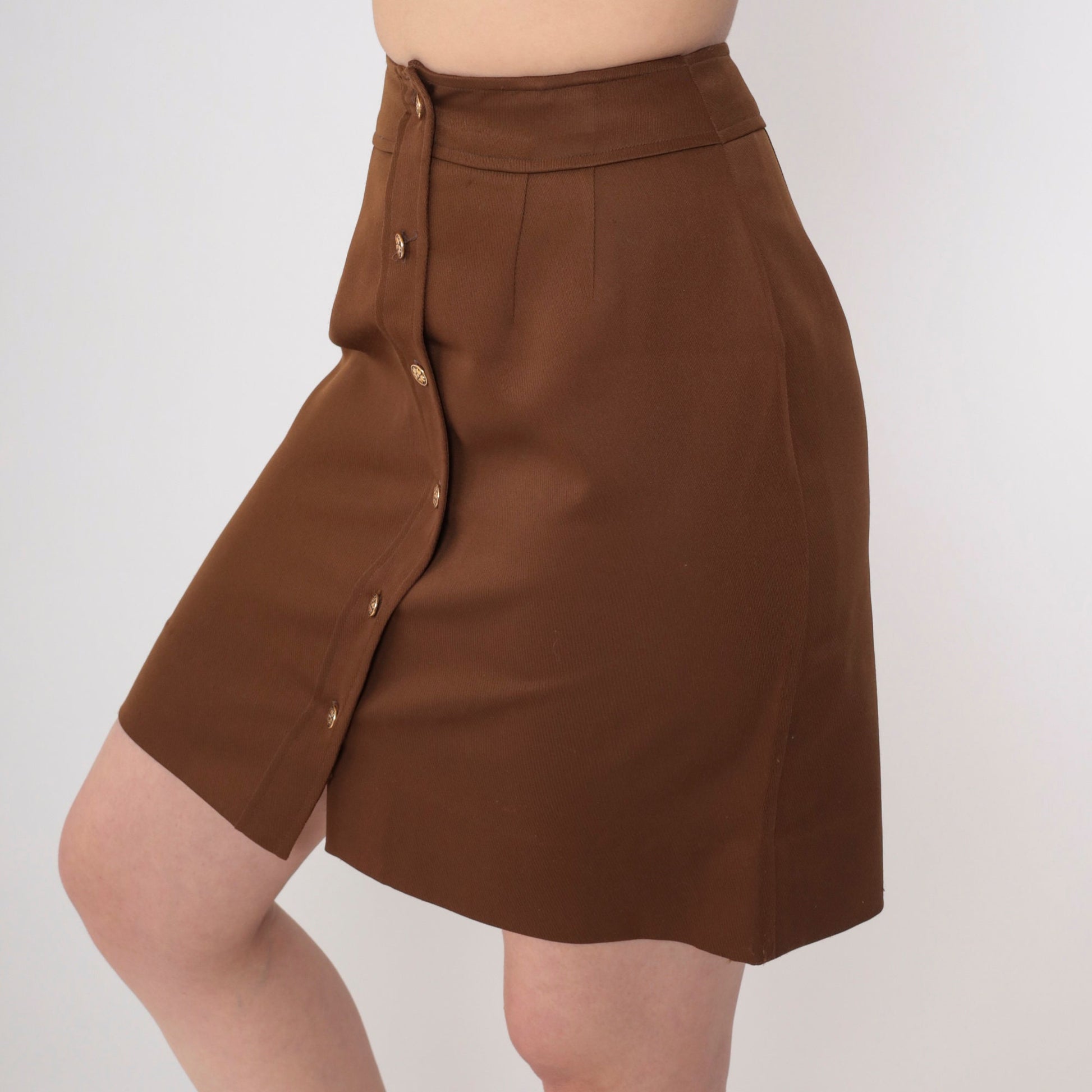 80s Brown Pleated Mini Skirt High Waist Button Front Extra Small