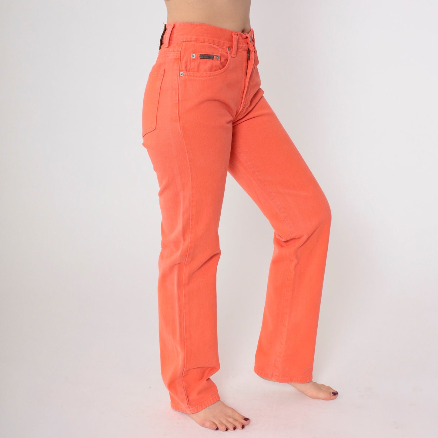 Calvin Klein 90s Orange Denim Mom Jeans Mid Rise Straight Leg Small S