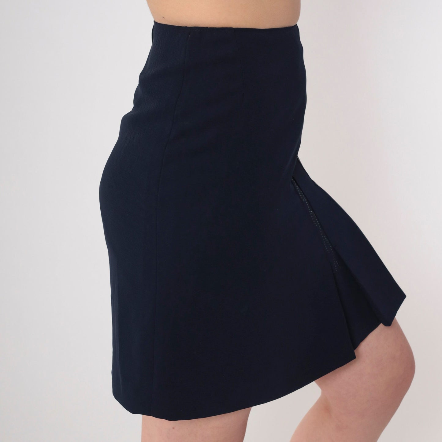 90s Navy Rhinestone Beaded Mini Skirt High Waisted Pleated Pencil Small S